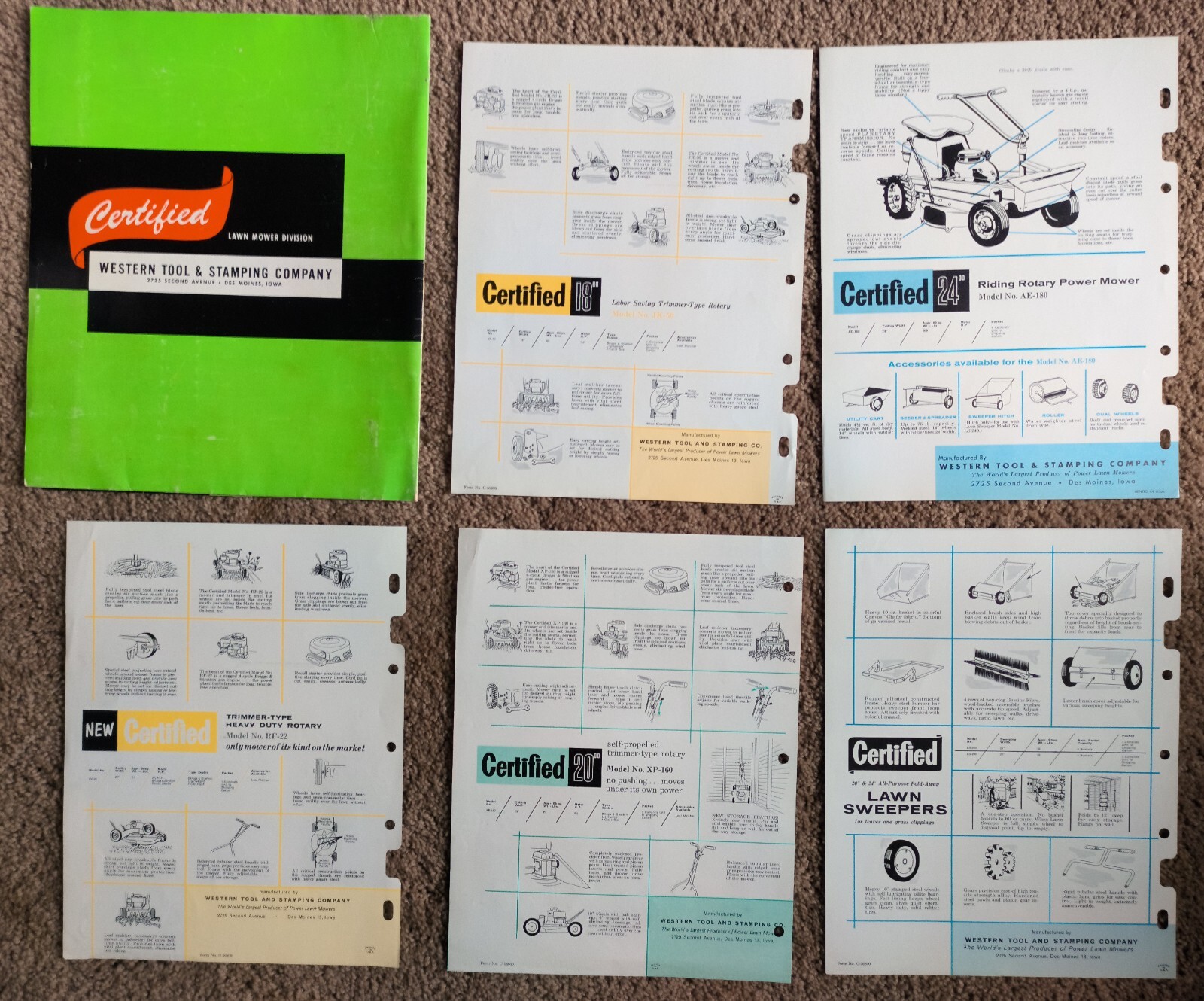 VTG 1950’s Certified Power Mowers Brochure Folder & 5 Mower / Accessory Flyers