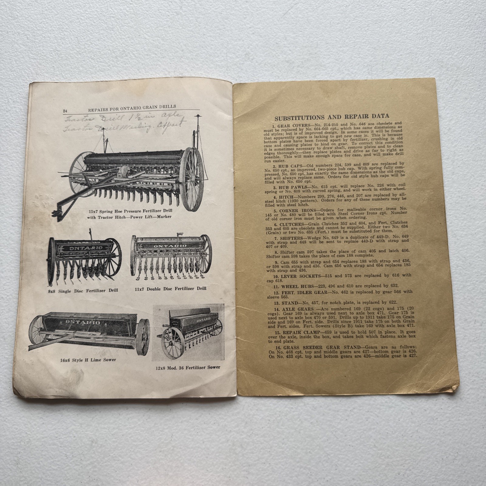 Ontario Drill Co. No. 39 Grain Drills Price List Of Repairs East Rochester, NY