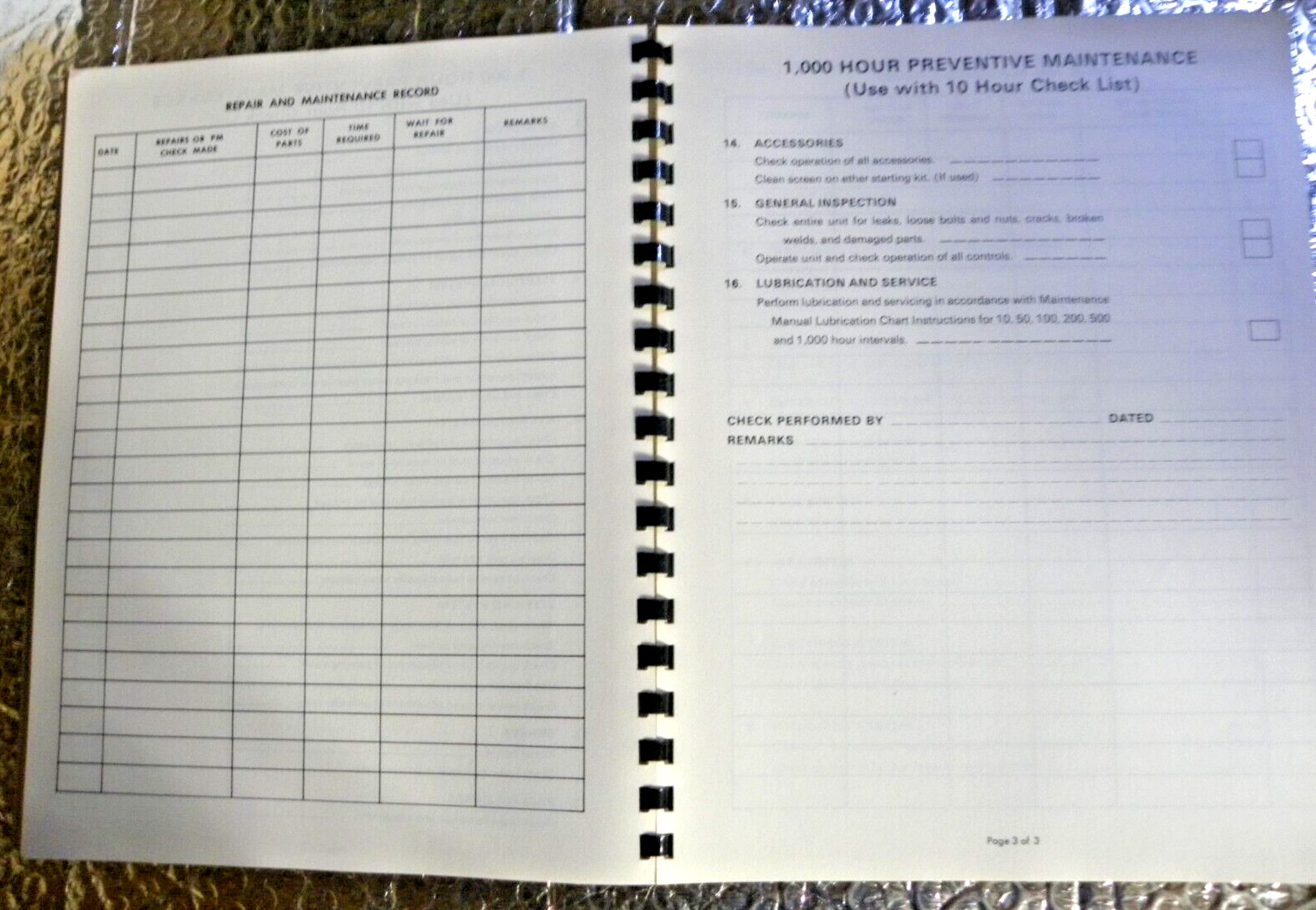1967 Euclid Front End Loader Preventive Maintenance Check List Chart Manual