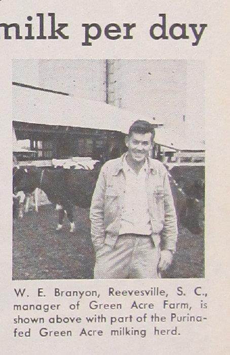 Origninal 1959 Purina Dairy Feed Ad Photo features W E Branyon of Reevesville SC