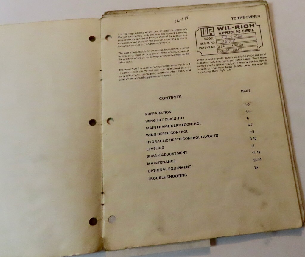 WIL-RICH Chisel Plow Operators Manual