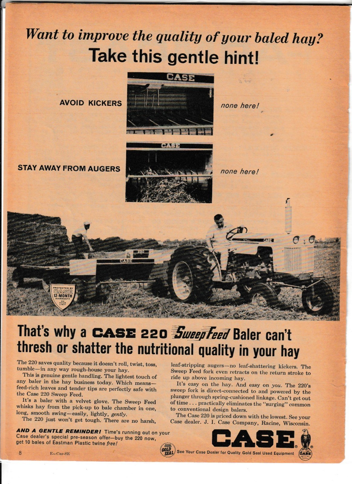 Original 1965 Case Hay Baler Magazine Ad “Take This Gentle Hint!”