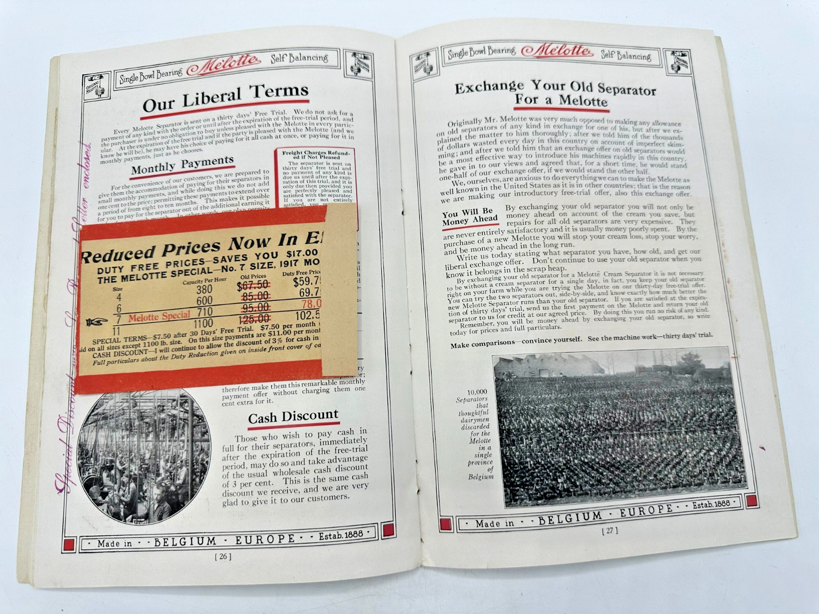 1913 Belgium Melotte Cream Seperator 48 page Catalog/Brochure