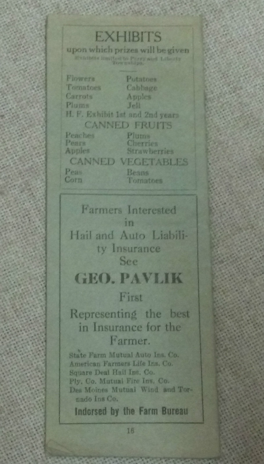1928 7th Annual Perry Liberty Farm Bureau Picnic Program