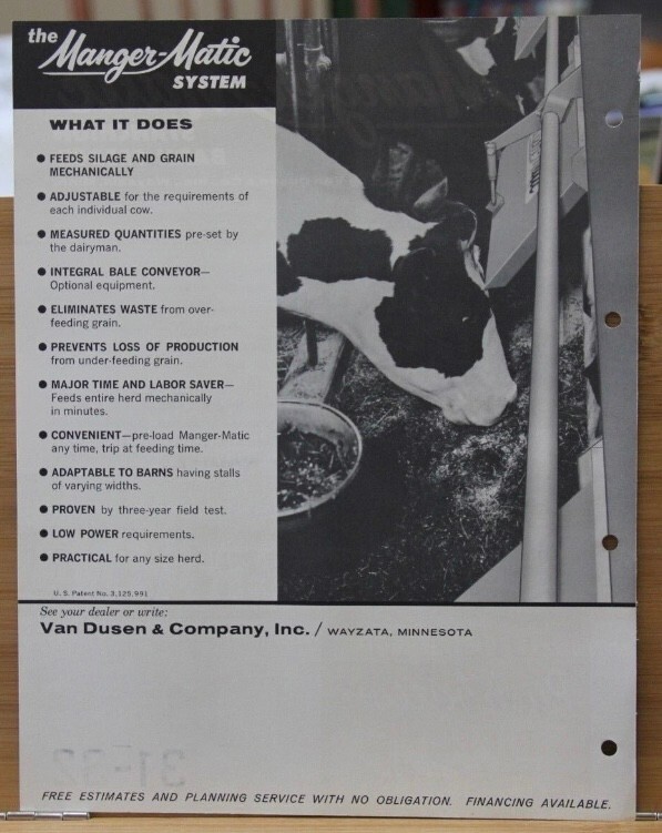 Dealer Brochure Manger Matic Barn Feeder Van Dusen Company Wayzata Minnesota MN