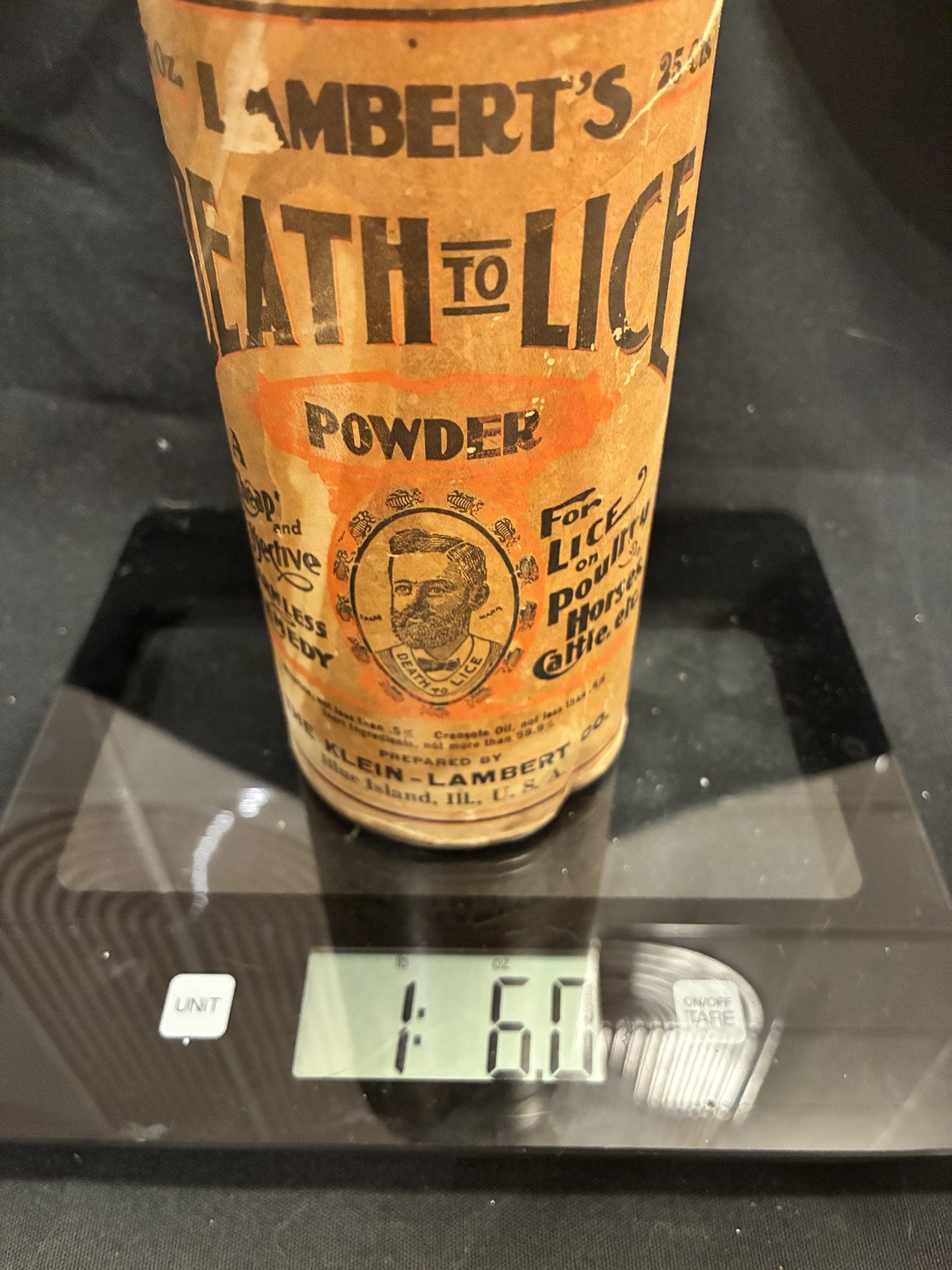 Lambert’s Death To Lice Powder – RARE Full Original Tin from 1905