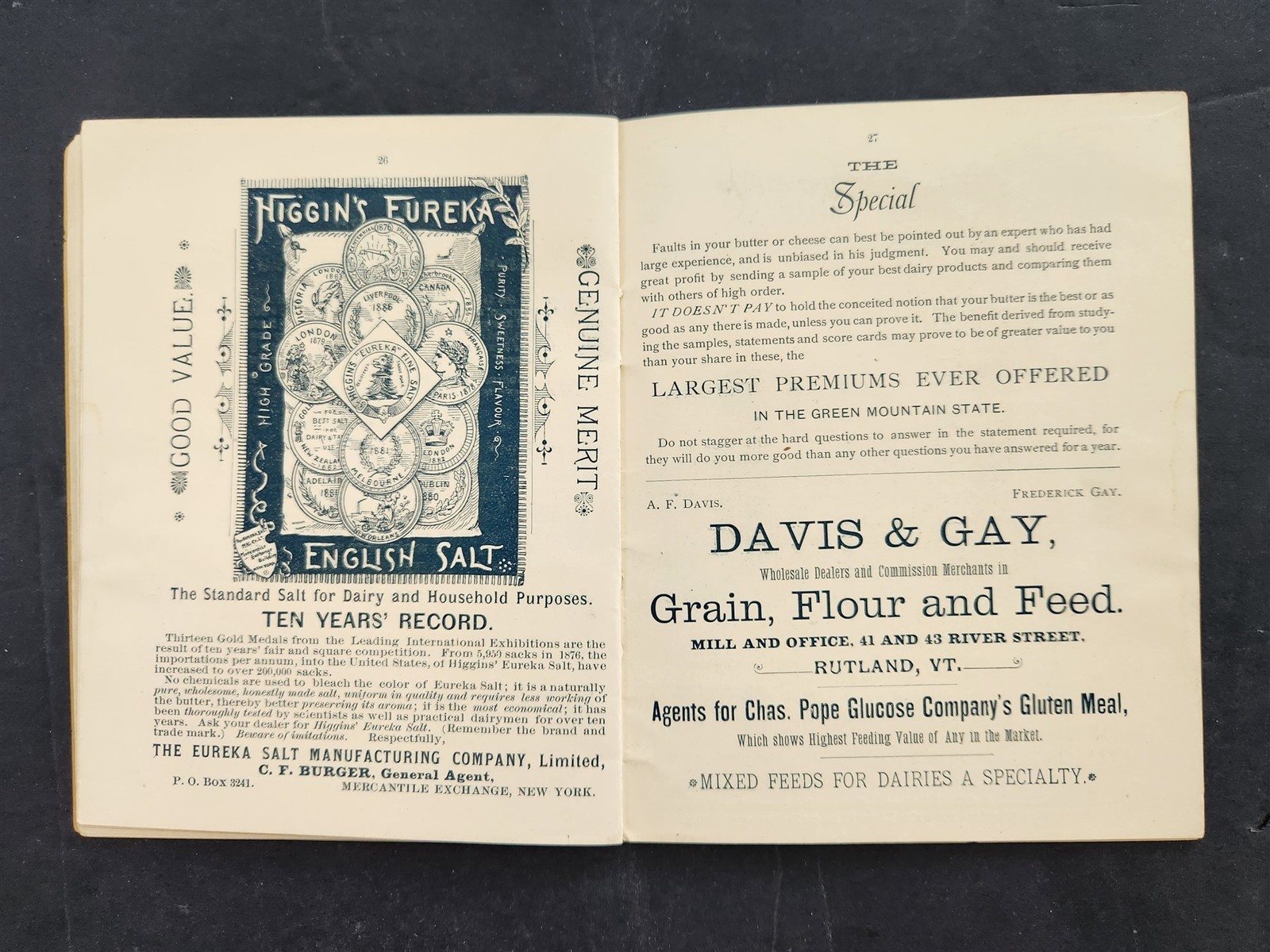 1890 antique VERMONT DAIRYMEN’S ASSOC w ADS PROGRAM EXHIBIT 29th annual meeting