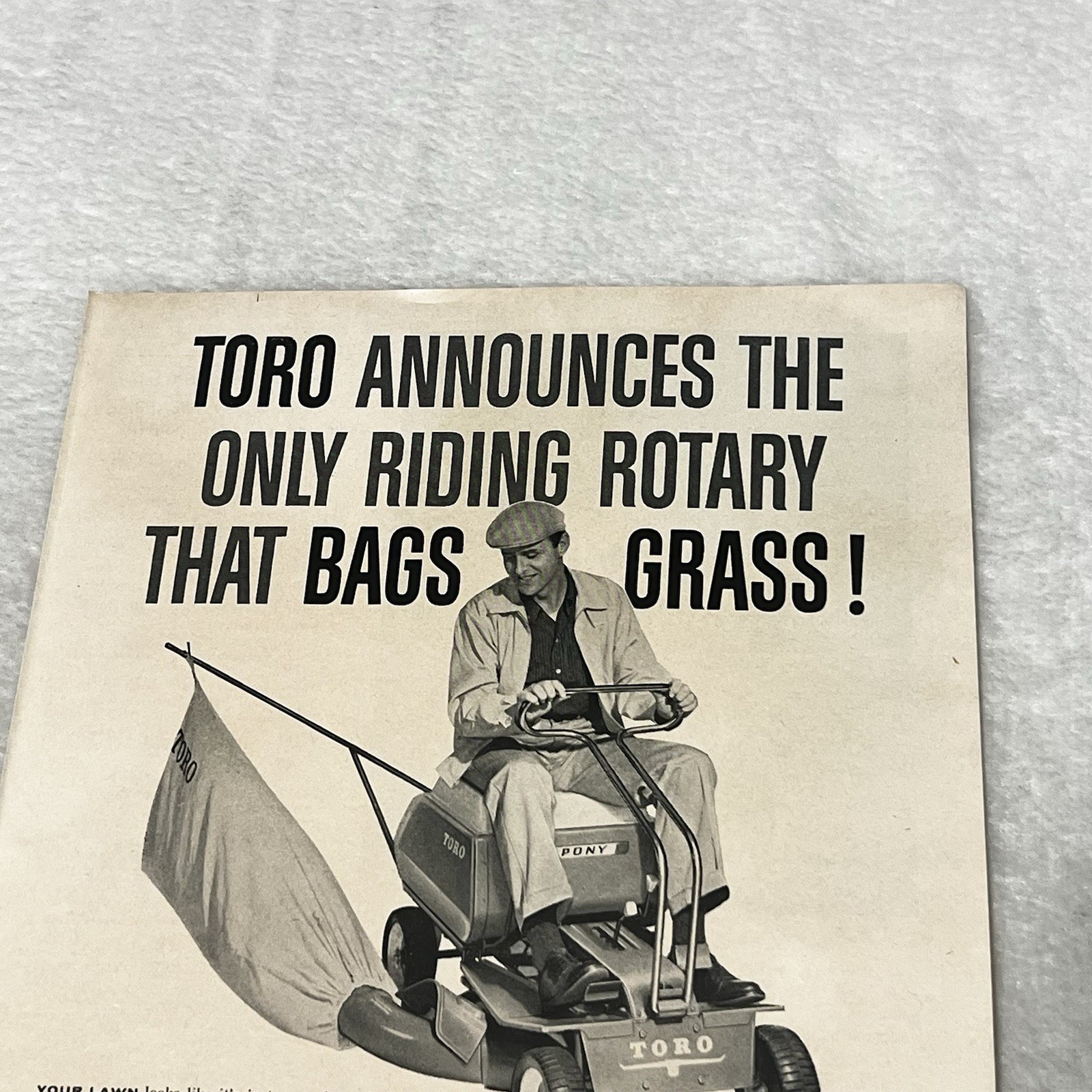 1960 Toro Pony Lawnmower Only Riding Rotary That Bags Grass Vintage Ad Q