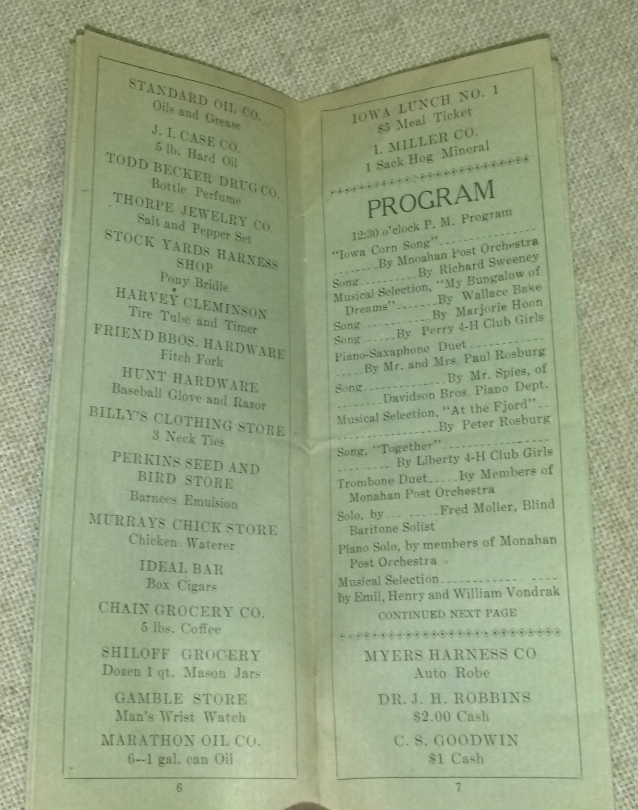 1928 7th Annual Perry Liberty Farm Bureau Picnic Program