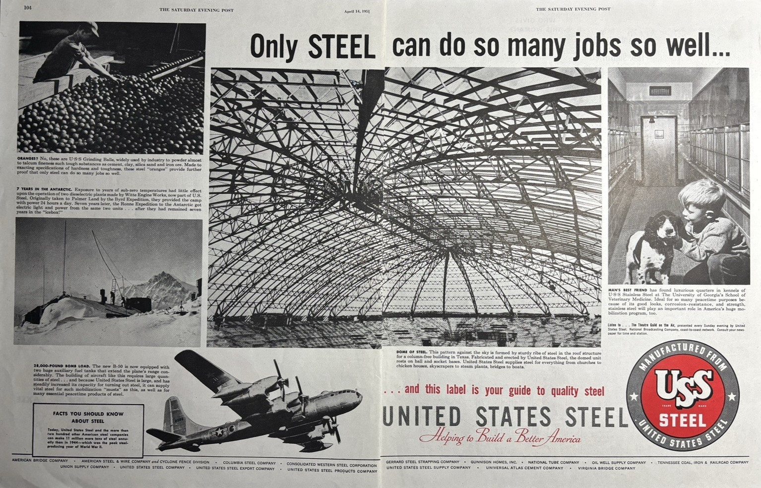 1951 United States steel Co Texas Dome Bomb Load Many Jobs Vintage Print Ad