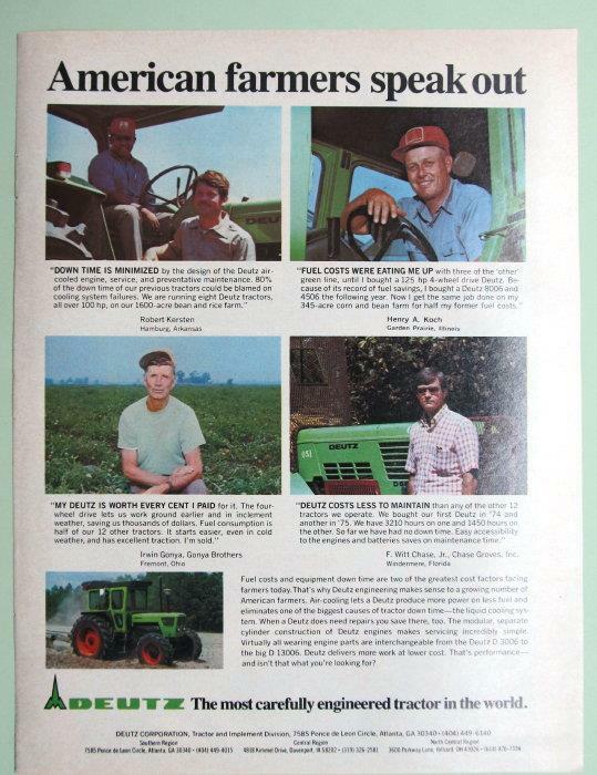 8×11 Original 1978 Deutz Ad Features Henry Koch of Garden Prarie, Illinois