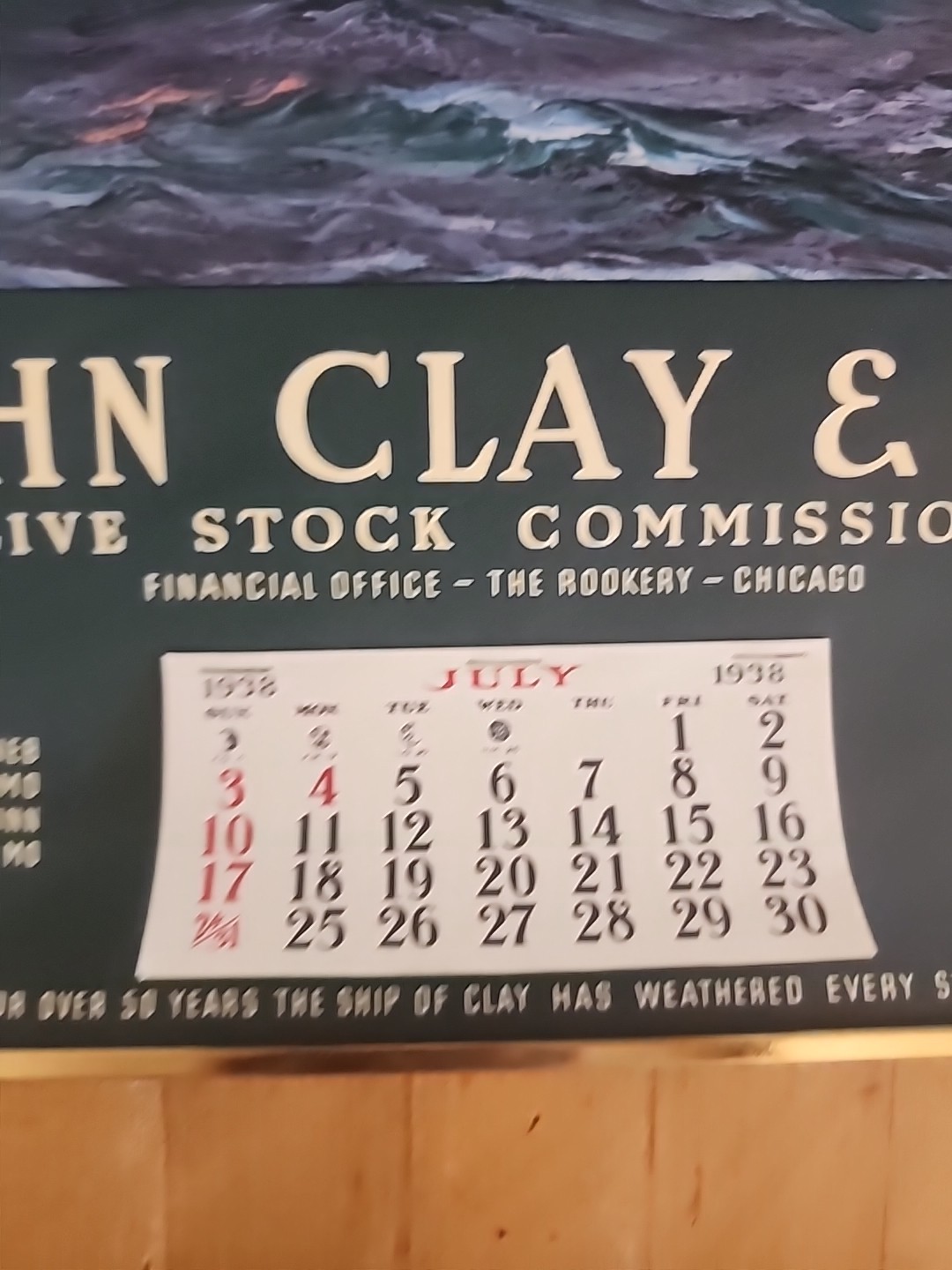 1938 John Clay & Co. Livestock Commission Company Advertising Calendar