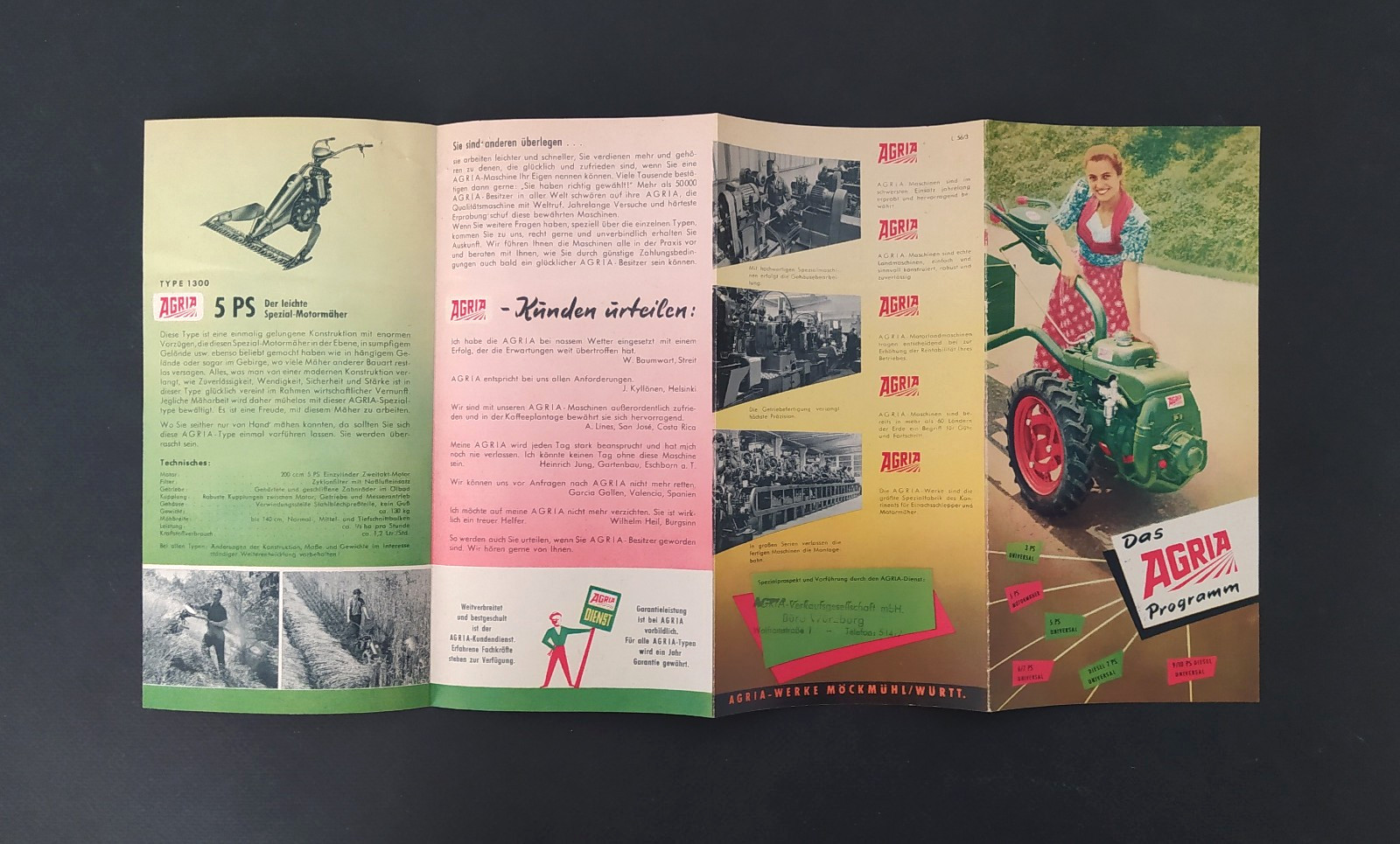 VINTAGE AGRIA UNIVERSAL SINGLE-AXLE TRACTOR-MOWER BROCHURE 1956