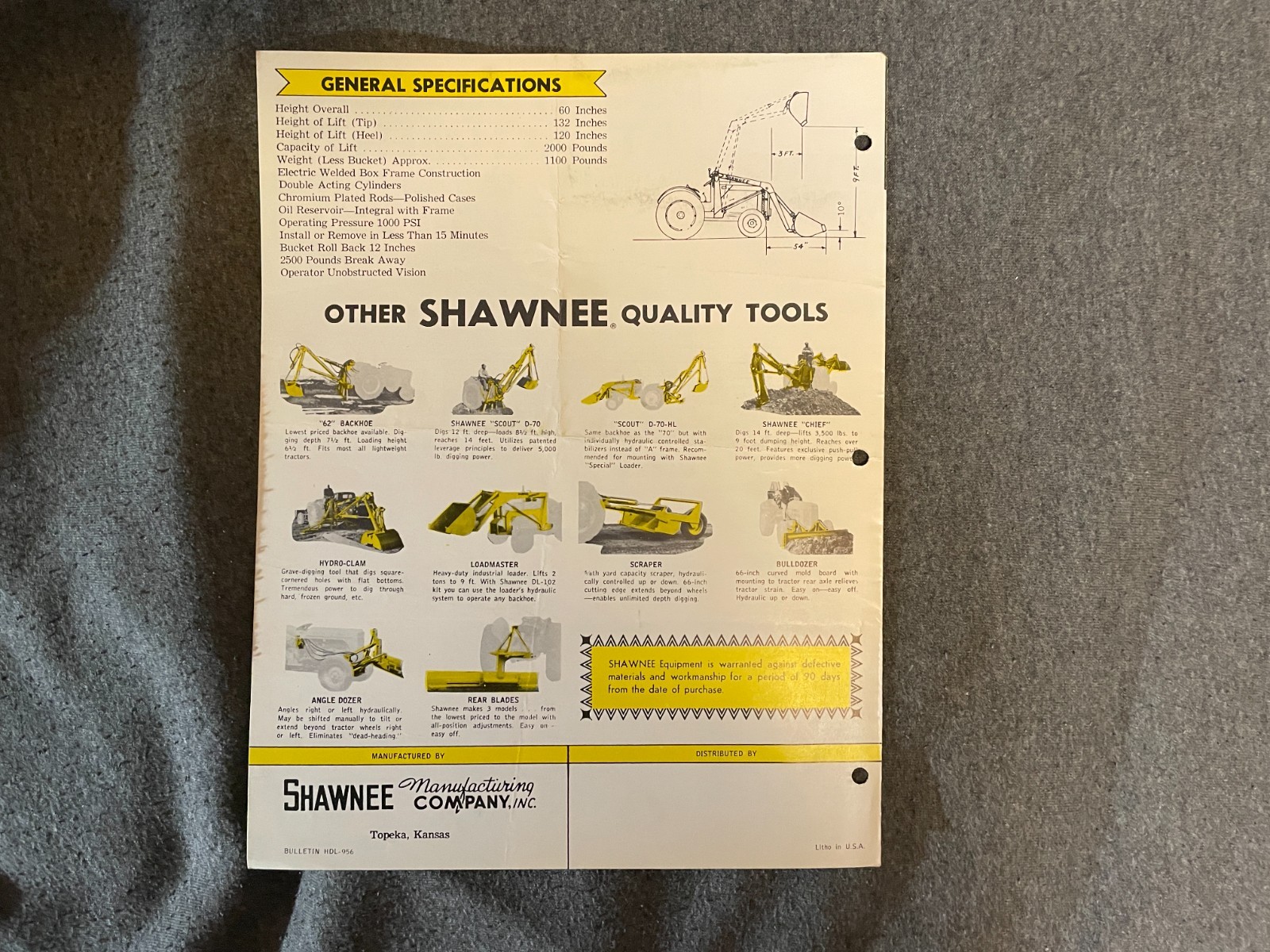 1950’s Shawnee International Heavy Duty Loader Tractor Brochure Vintage
