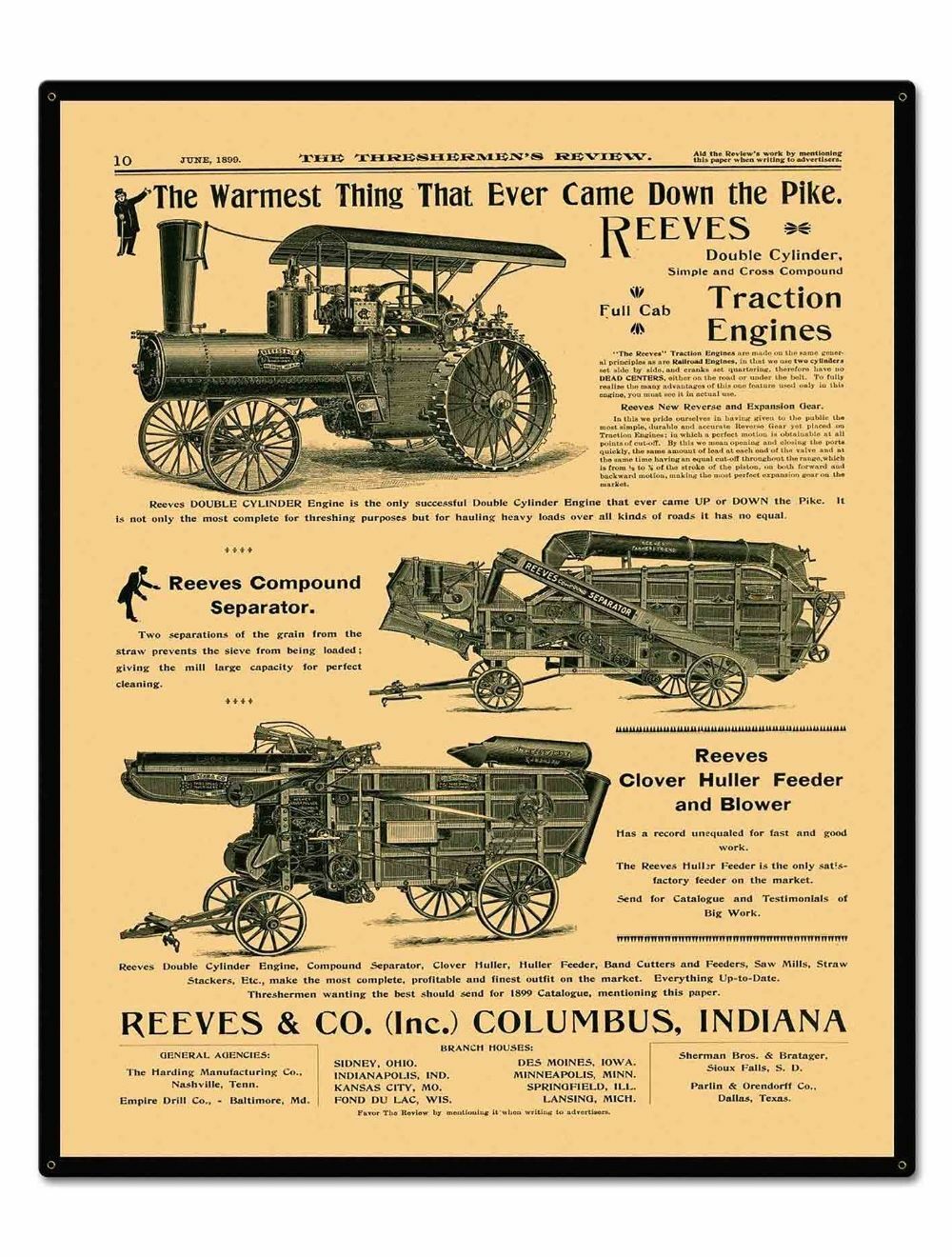 1900 REEVES Traction Engine/Thresher 24″ x 30″ USA STEEL Extra Large – 7 Pounds!