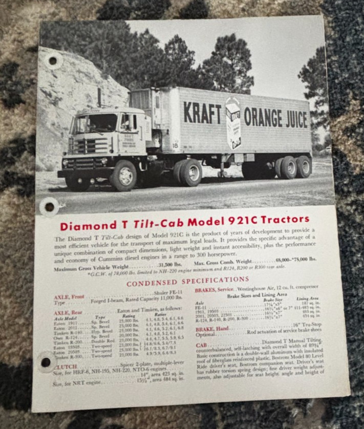 Diamond T Tilt-Cab Model 921C Tractor Truck Brochure DCPA26