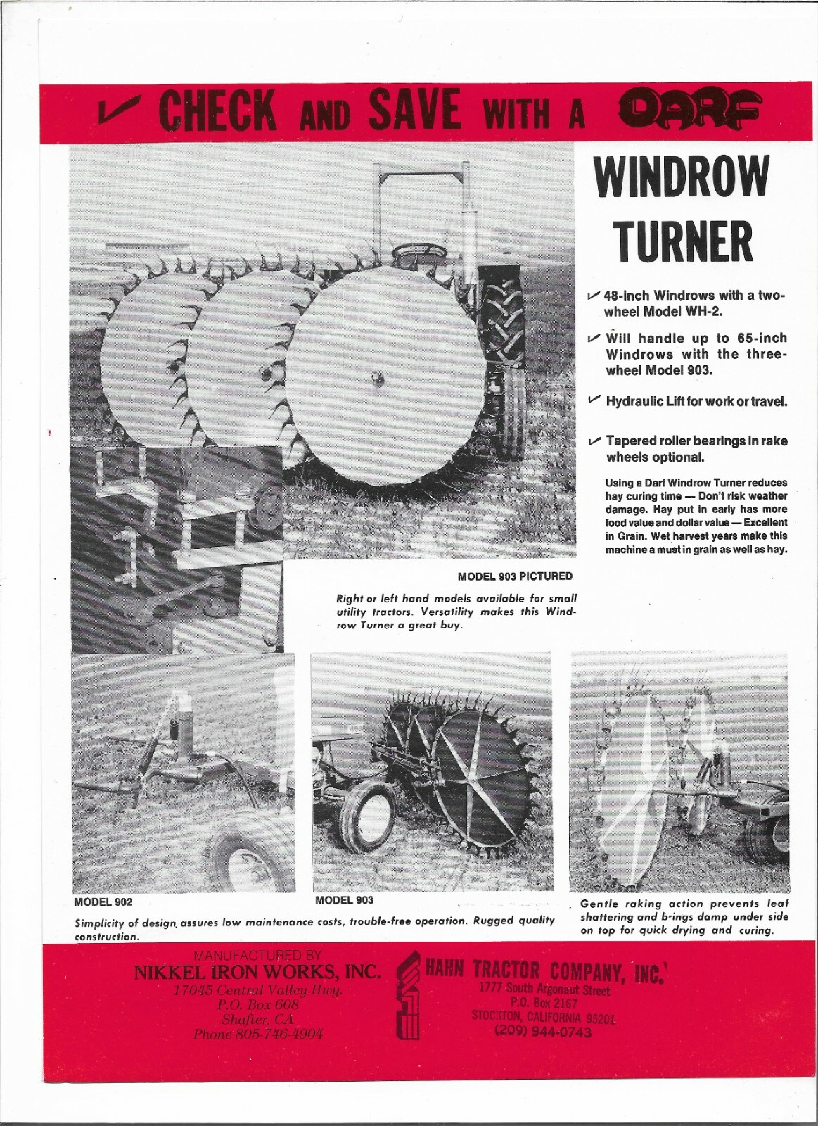 Original OE OEM Darf 902 903 Windrow Turner Sales Brochure Features Sheet