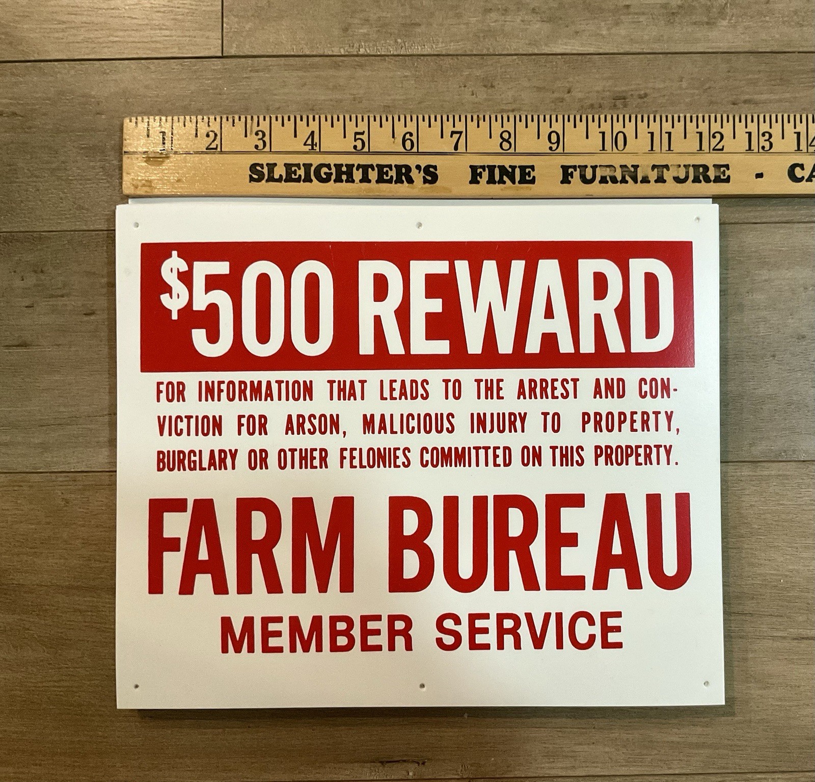 Farm Bureau Member Sign $500 Reward Plastic 12×10 New Old Stock