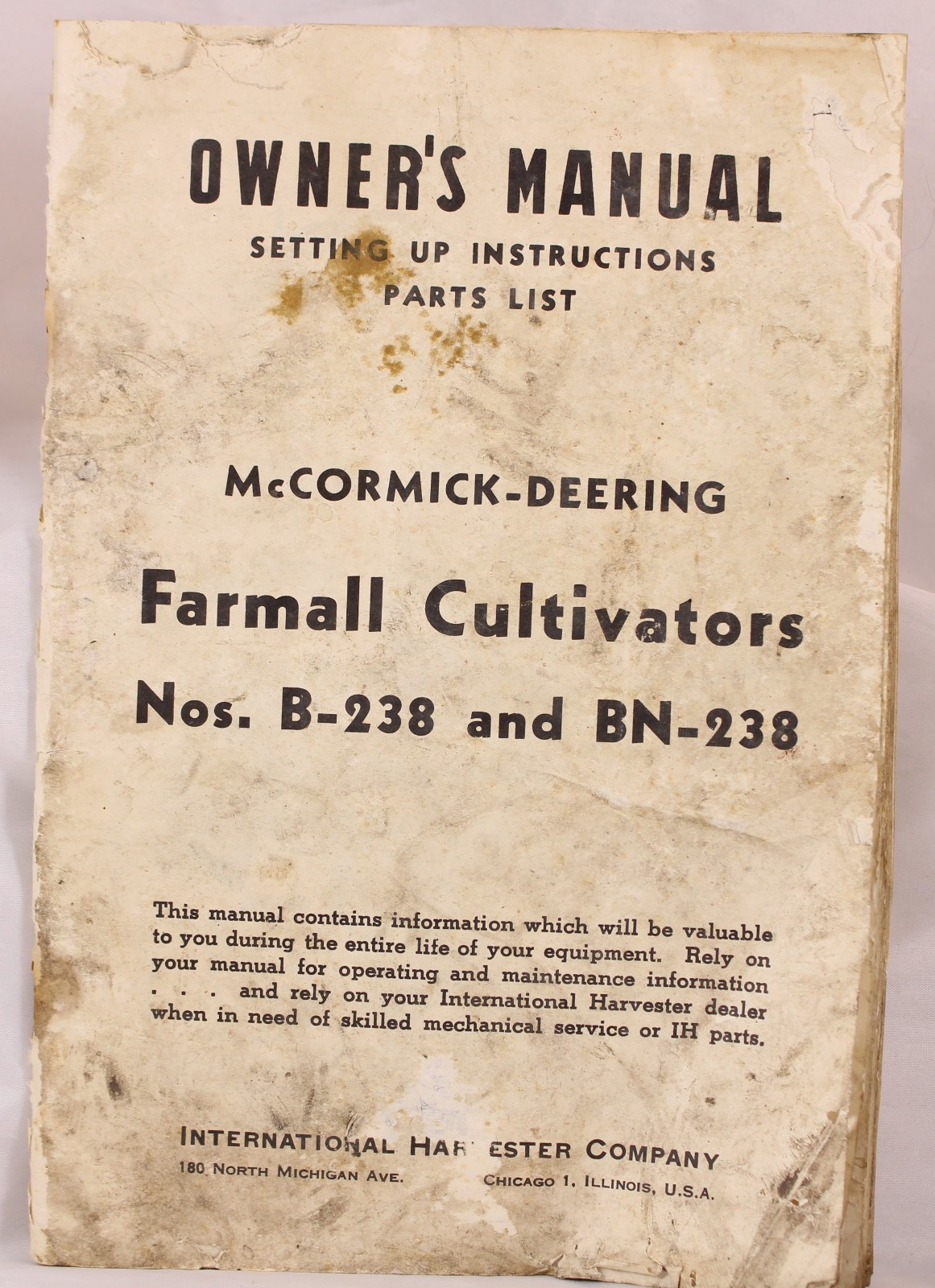Original Owner’s Manual McCormick-Deering Farmall Cultivators #B-238 & BN-238