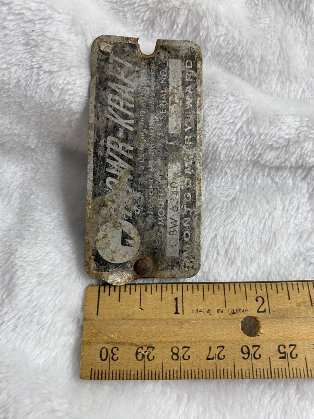 Vintage Powr-Kraft 3″ x 1.5″ Metal Tag (one rivet)