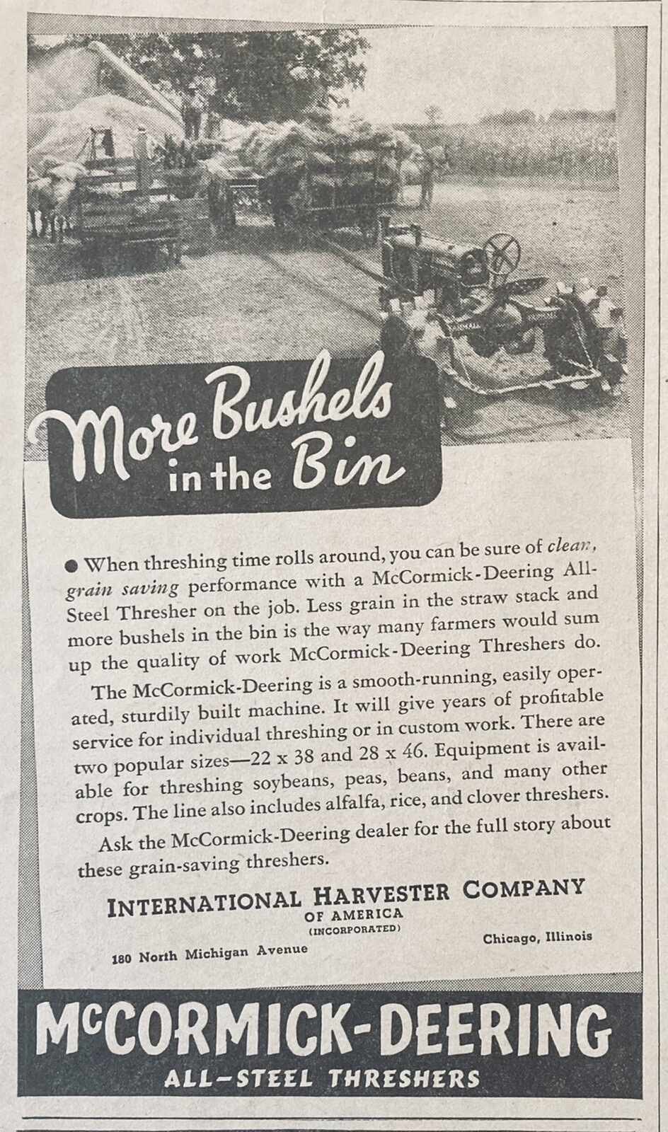 1939 AD(XH30)~INTERNATIONAL HARVESTER MCCORMICK-DEERING ALL-STEEL THRESHERS
