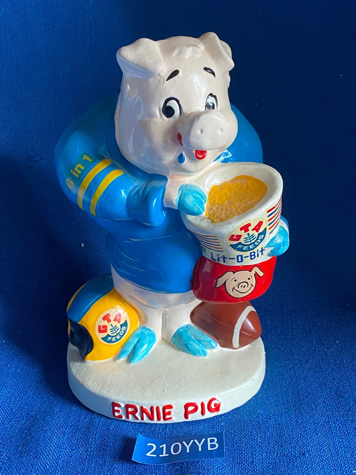 Vintage 1960s Ernie Pig GTA Feeds Advertising Figure Bank Football Chalkware VG