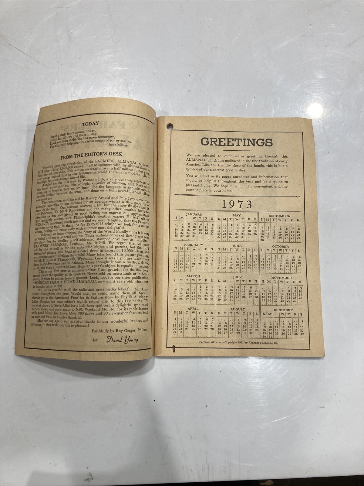Farmers Almanac 1973 Farmers and Mechanics Saving Bank of Minneapolis Minnesota