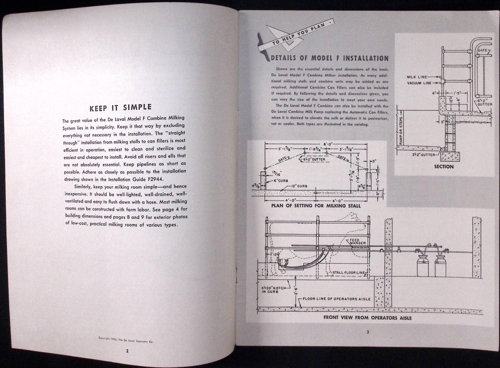 1950 De Laval Model F Combine Milker Plan Book De Laval Separator Co Chicago