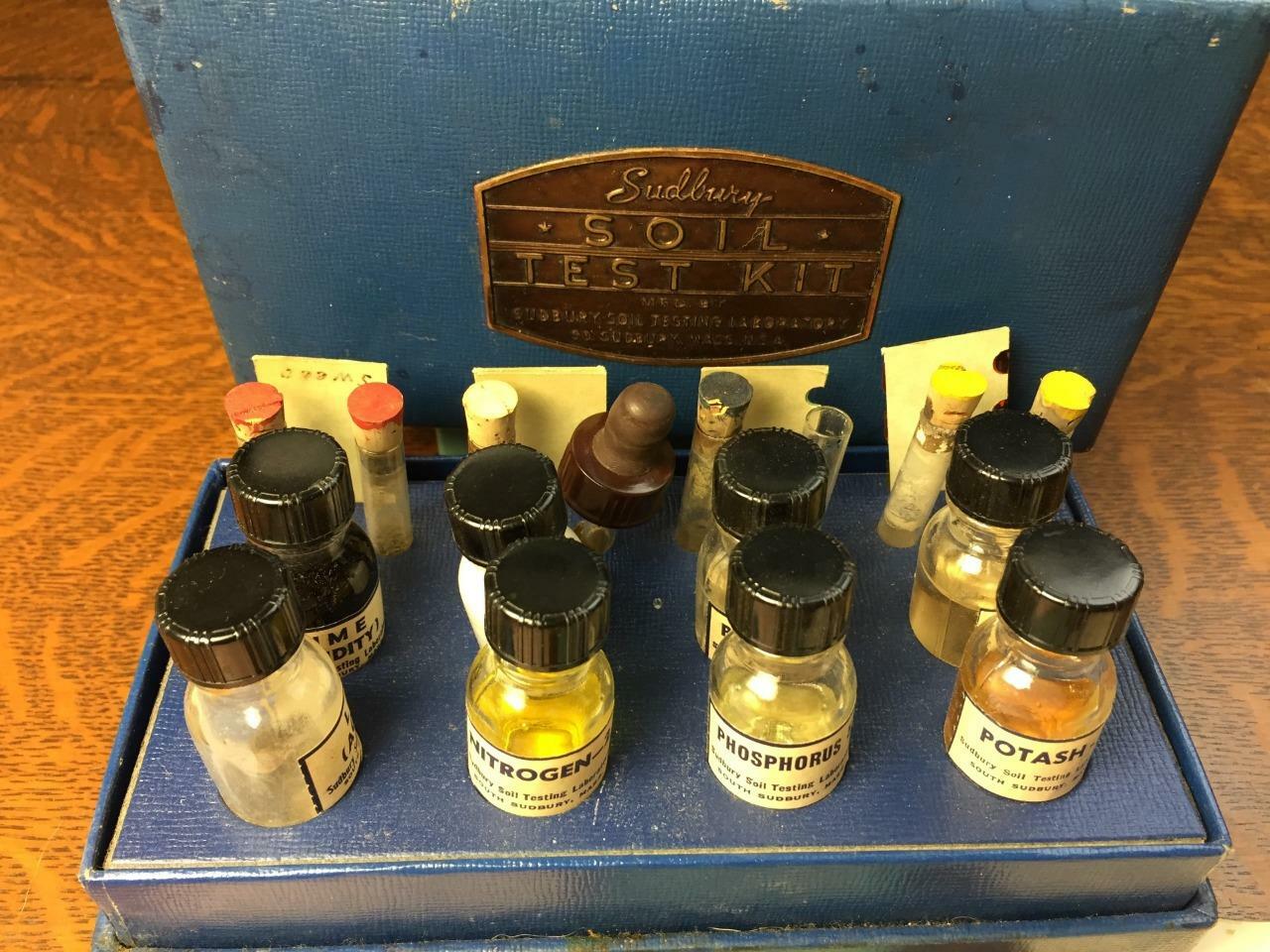 Vintage Sudbury Soil Test Kit Testing Laboratory Glass Tubes Paperwork Boxed Set