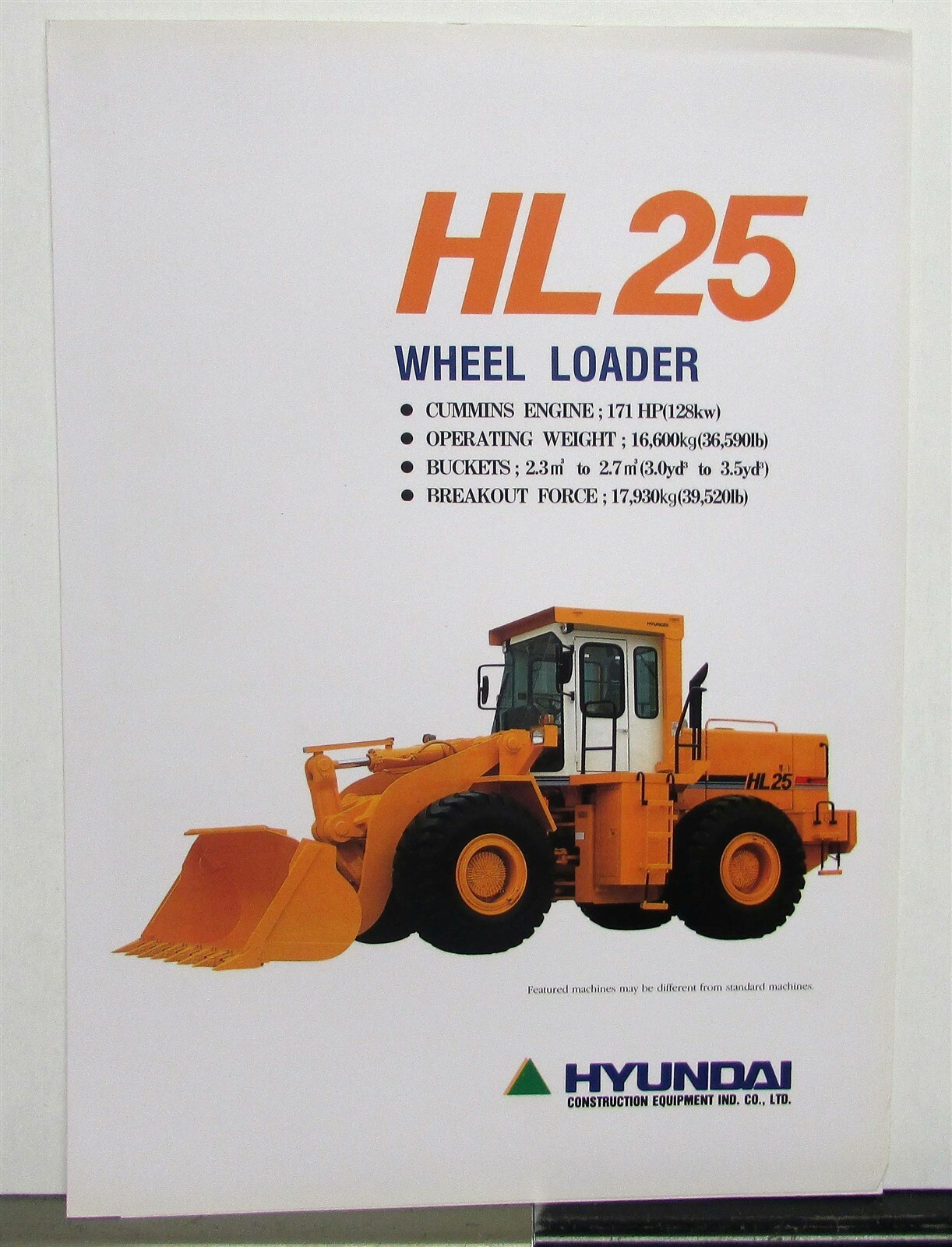 1993 Hyundai HL25 Wheel Loader Specifications Construction Sales Brochure