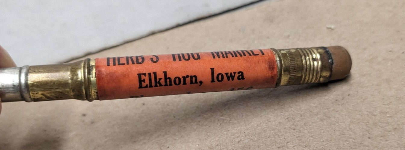 Vintage Herb’s Hog Market Phone 1 Elkhorn Iowa Ia Bullet Pencil