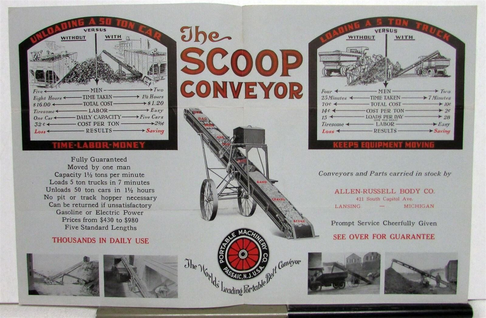 1923 Portable Machinery Company Scoop Conveyors Construction Sales Brochure