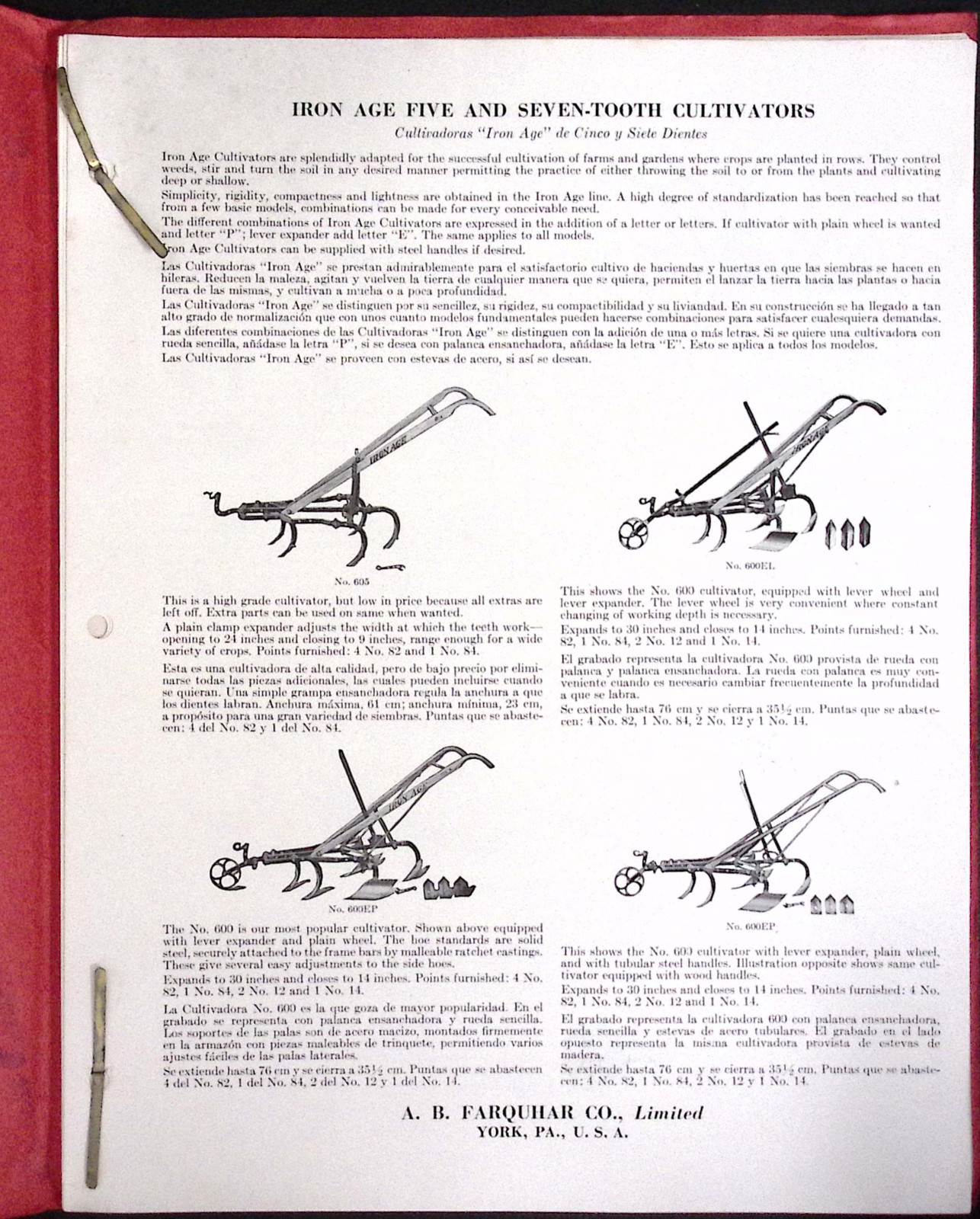 1934 A B Farquhar Ltd York PA Cultivator Planter Sawmill Boiler Catalog