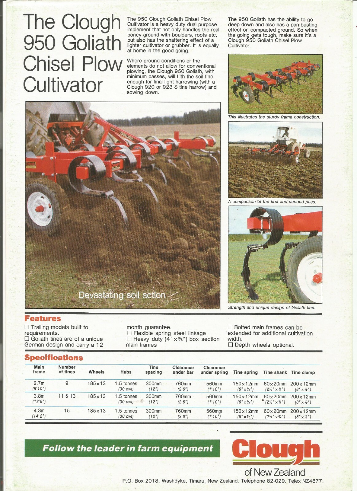 Original OEM Clough 950 Goliath Chisel Plow Cultivator Sales Brochure Spec Sheet
