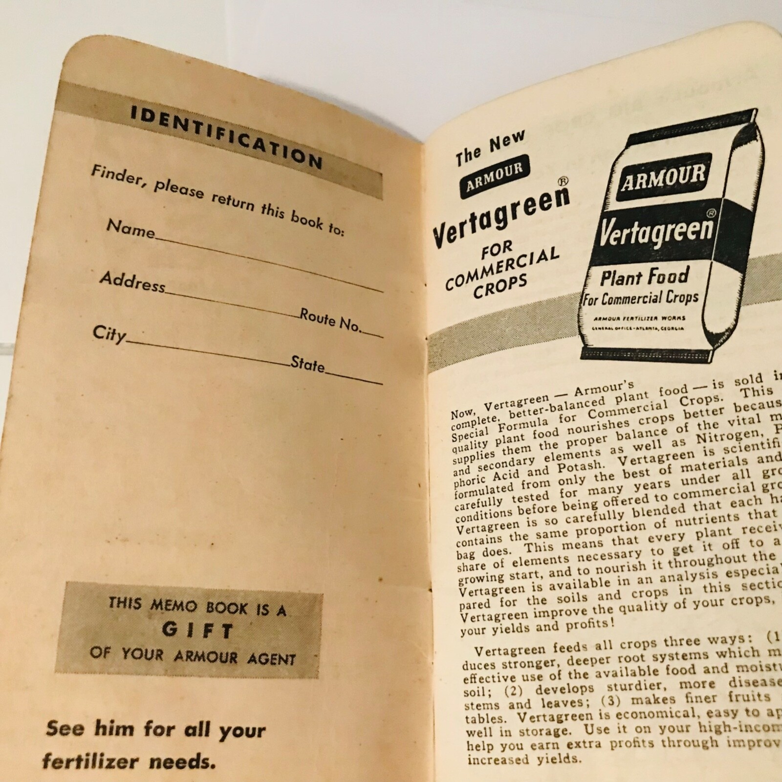 1952-1953 Armour’s Fertilizer & Vertagreen Plant Food Pocket Notebook Calendar