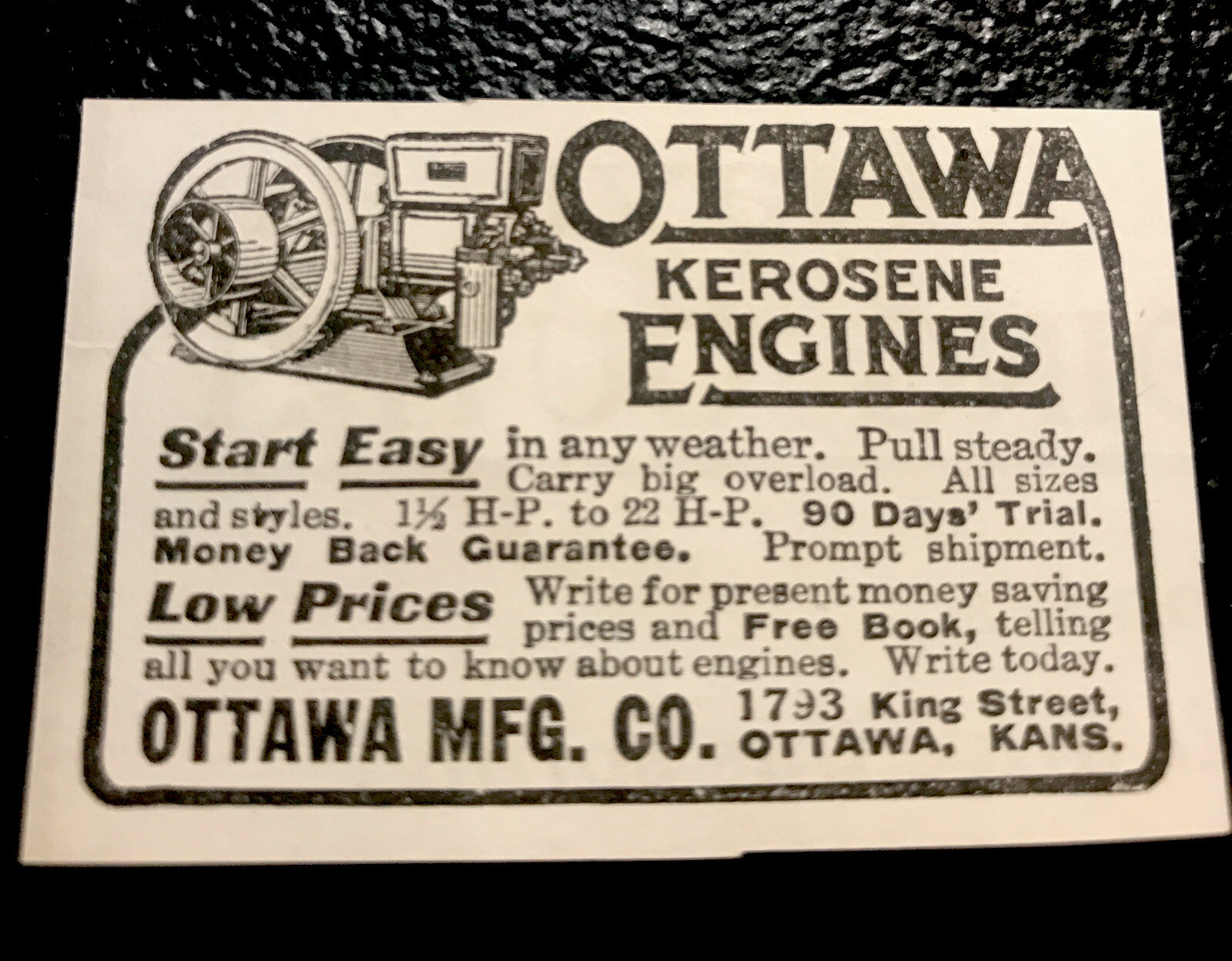 1919 Ottawa Kerosene Engines Advertising – Ottawa – Kansas