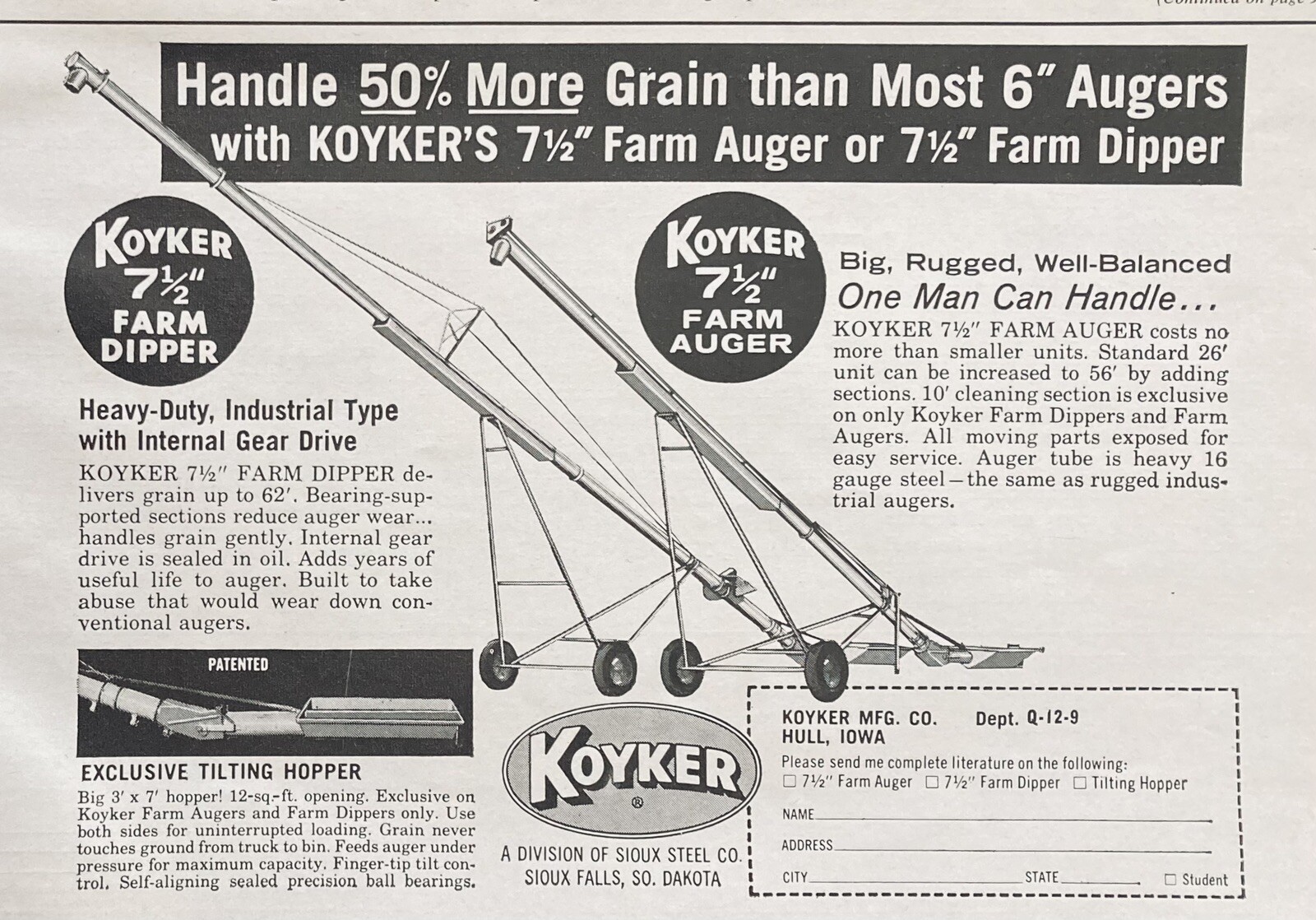 1966 AD(XH35)~KOYKER MFG. CO. HULL, IOWA. KOYKER FARM DIPPER AND AUGER