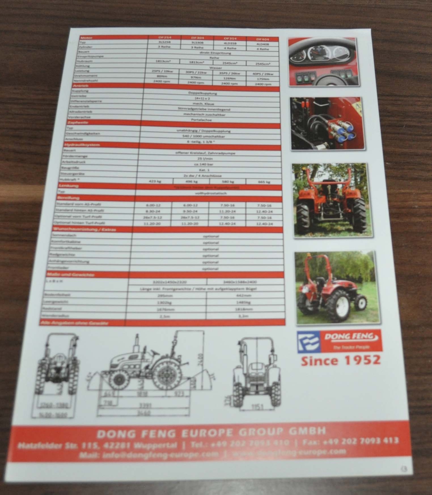Dong Feng Tractor China Specification Brochure Prospekt