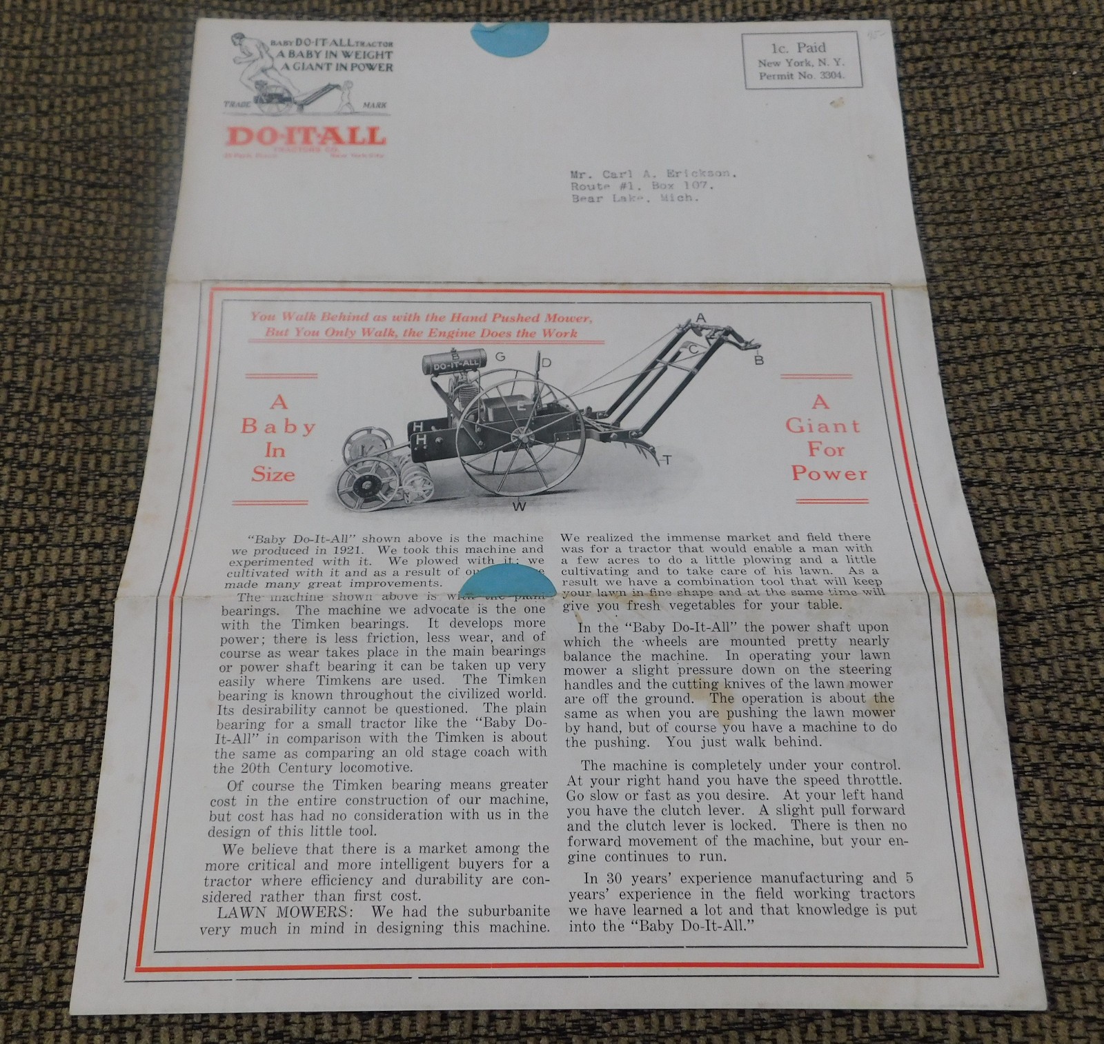 1920’s Do-It-All Tractor Brochure Pamphlet *Very RARE*