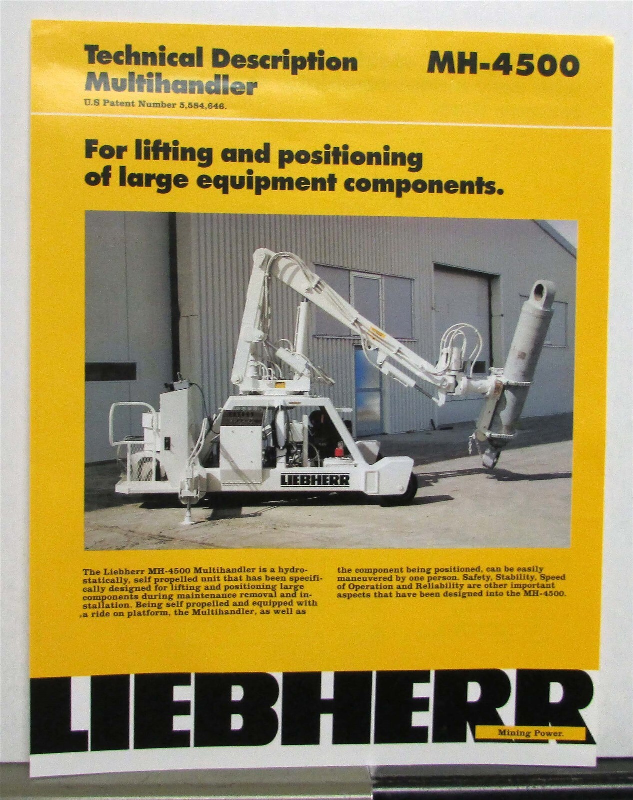 1998 Liebherr MH-4500 Multihandler Specifications Construction Sales Brochure