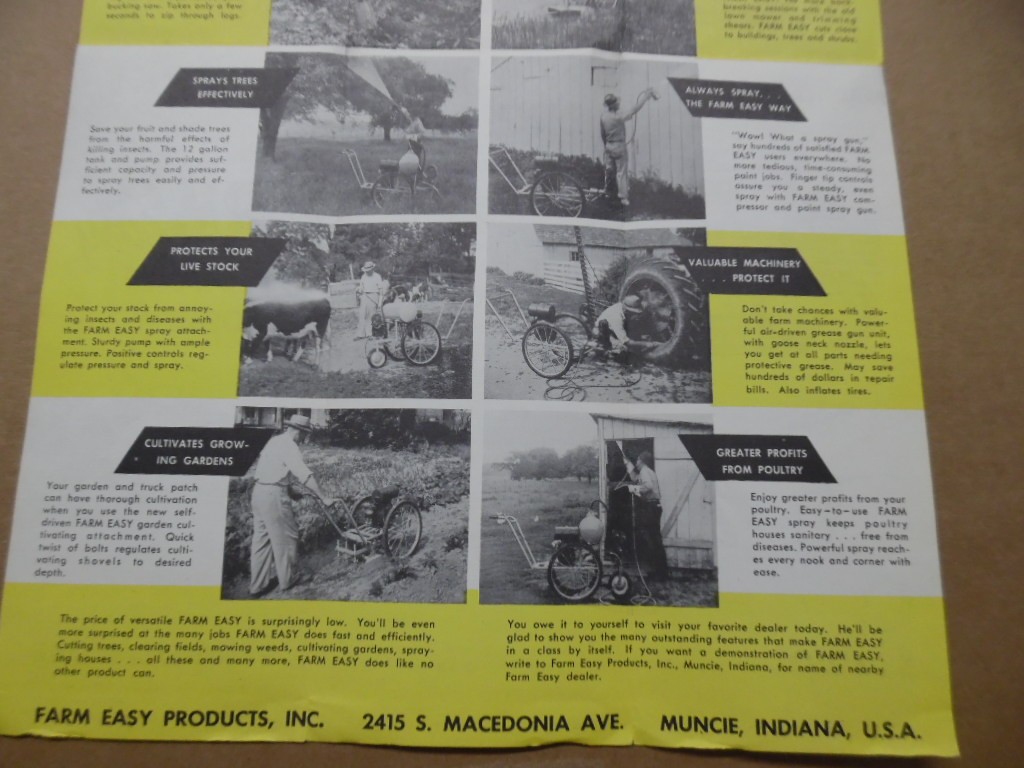 c.1950 Farm Easy Products Garden Tractor Catalog Brochure Muncie Indiana Vintage