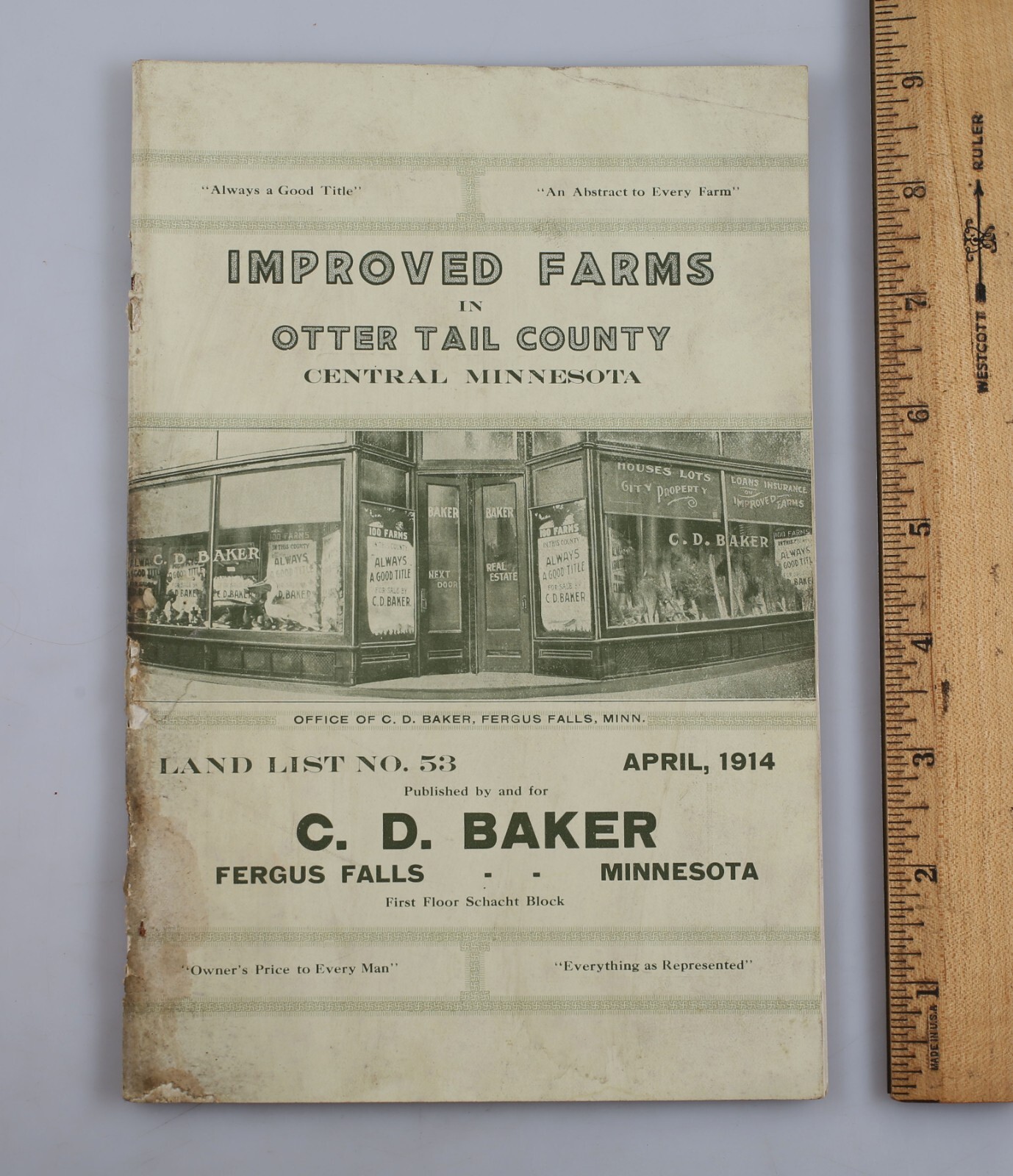 1914 Otter Tail County Minnesota Farms & Land List C.D. Baker Fergus Falls