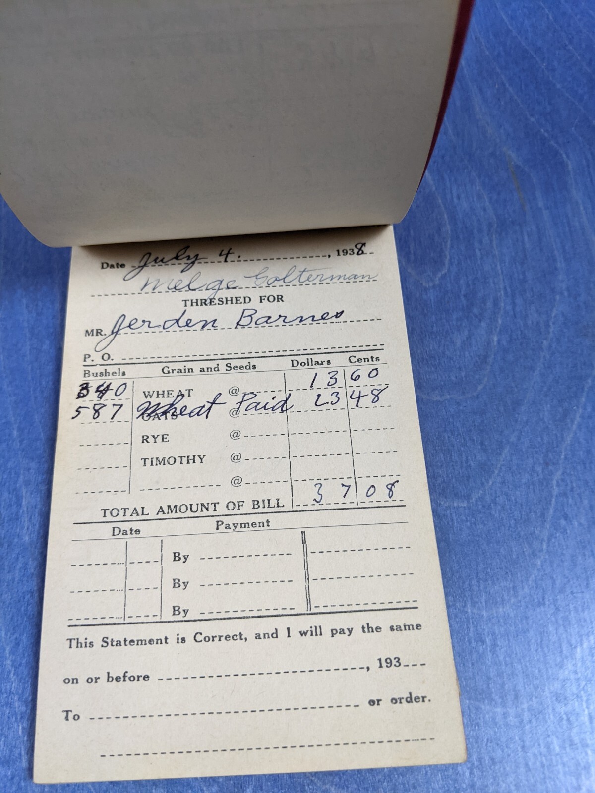 Hudson Hill & Co Black Canvas H-H Belt – Vintage 1938 Thresherman’s Account Book