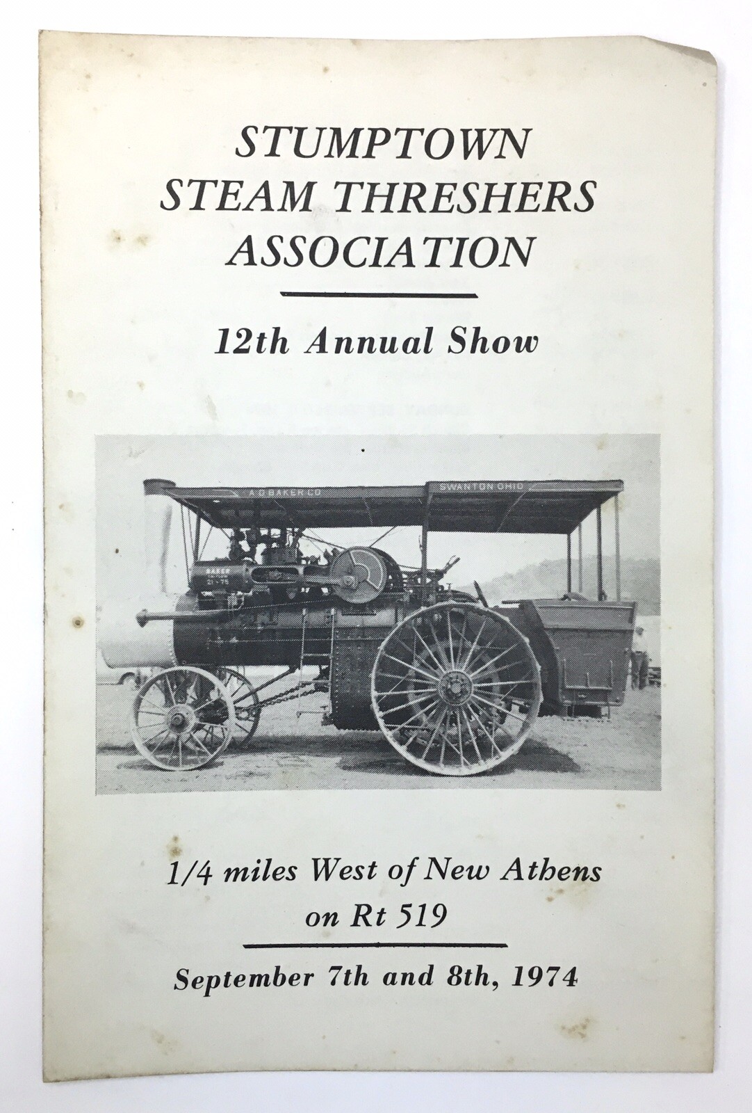 Stumptown Steam Threshers Association Annual Show Program 1974 Ohio Tractors