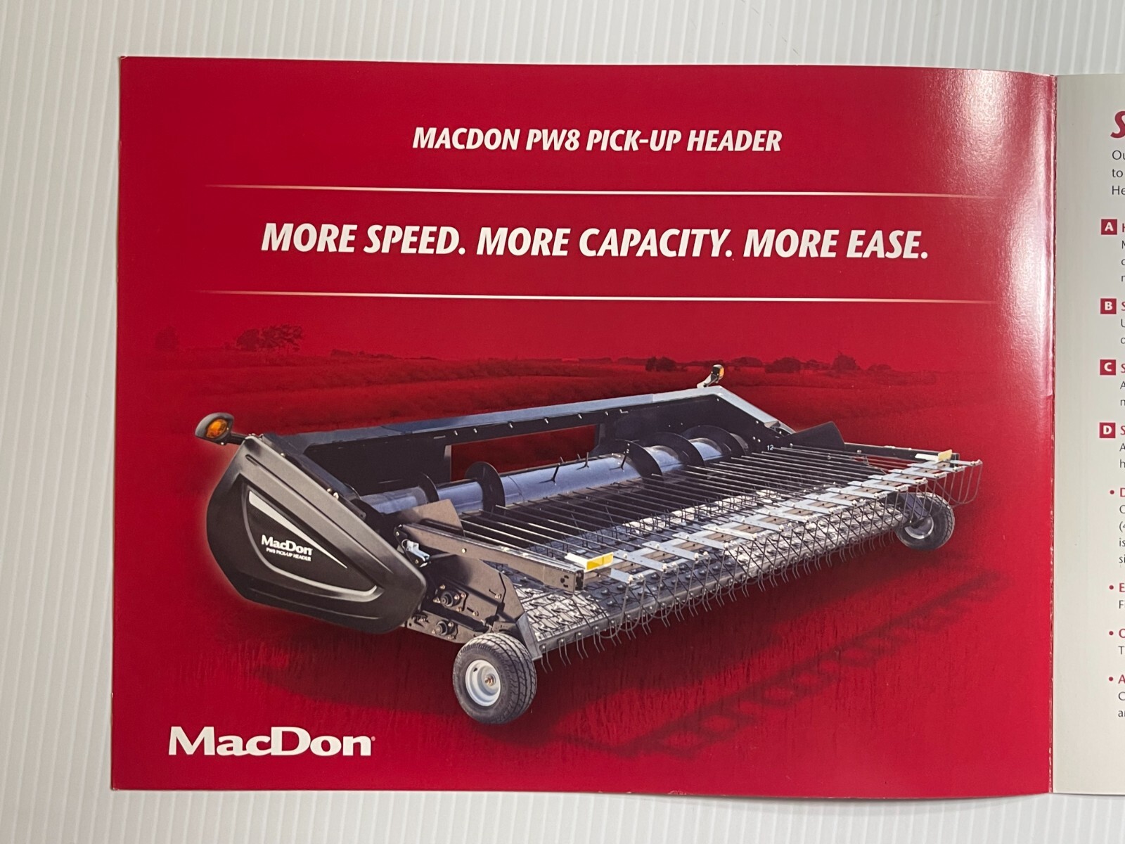 MacDon PW8 Pick Up Header Sales Brochure *2010s* (Showroom Sales Book)