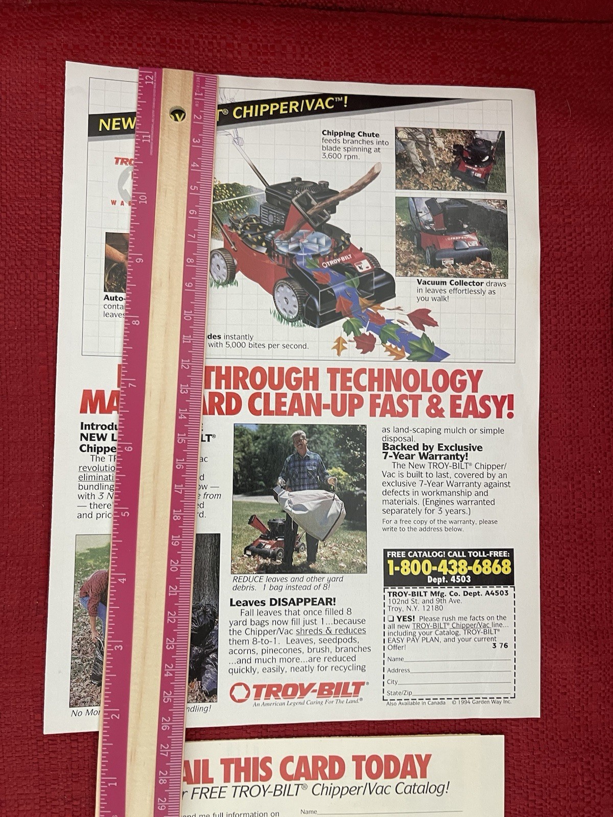 Vintage 1994 Troy Built Chipper Vac Print Ad Yard Clean Up Advertisement