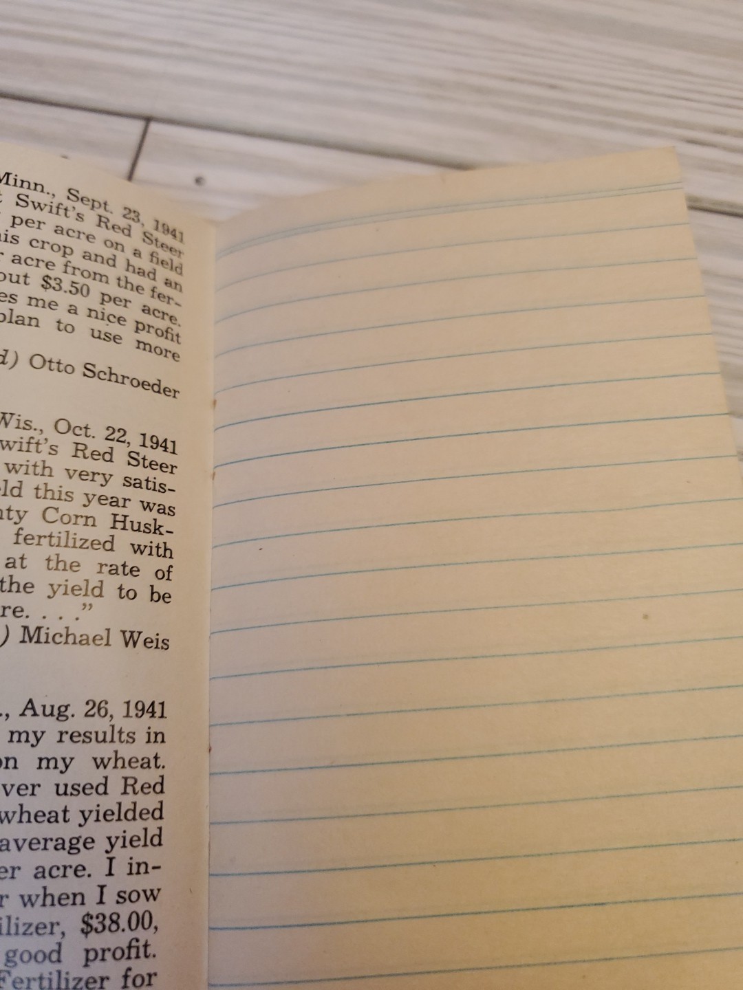 1942 Swift’s Red Steer Fertilizers Guide & Memo Book Unused 3″x5″