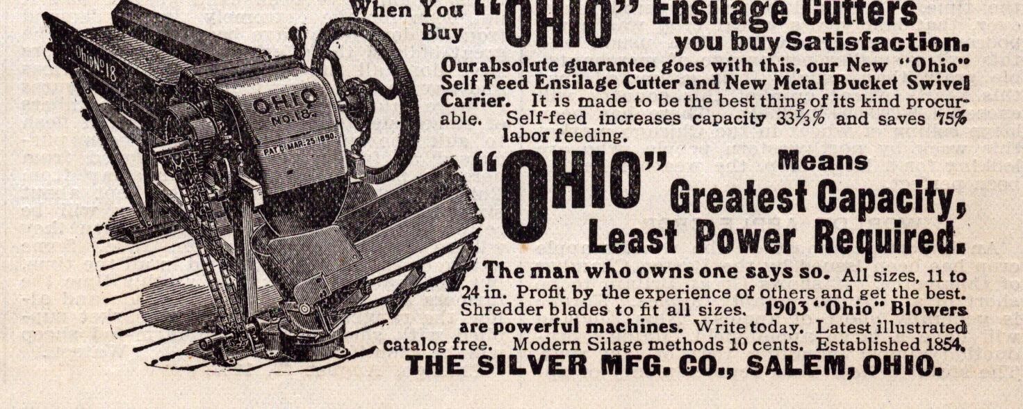Ohio Ensilage Cutters Silver MFG Salem OH 1903 Vintage Print Ad Est 1854