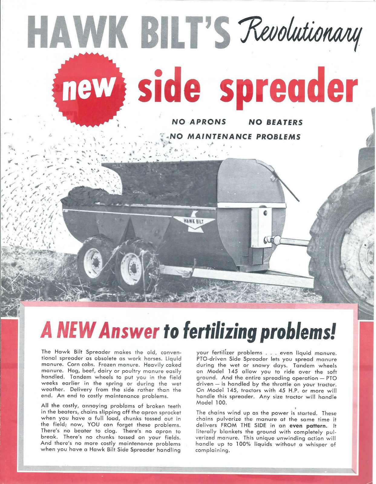 Farm Equipment Brochure – Hawk Bilt – 100 145 – Side Spreader (F4218)