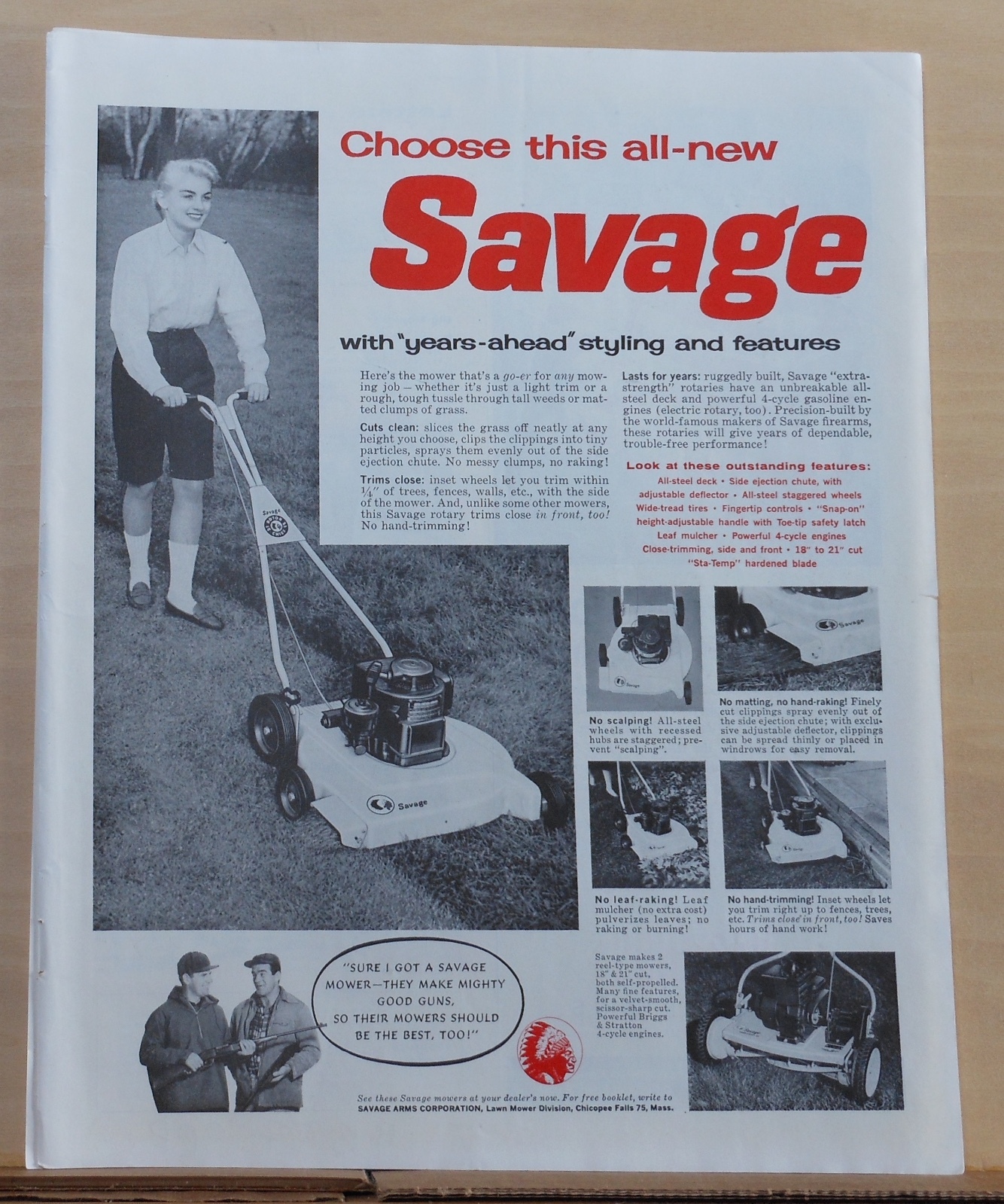 1957 magazine ad for Savage power lawn mowers – Years Ahead Styling & Features